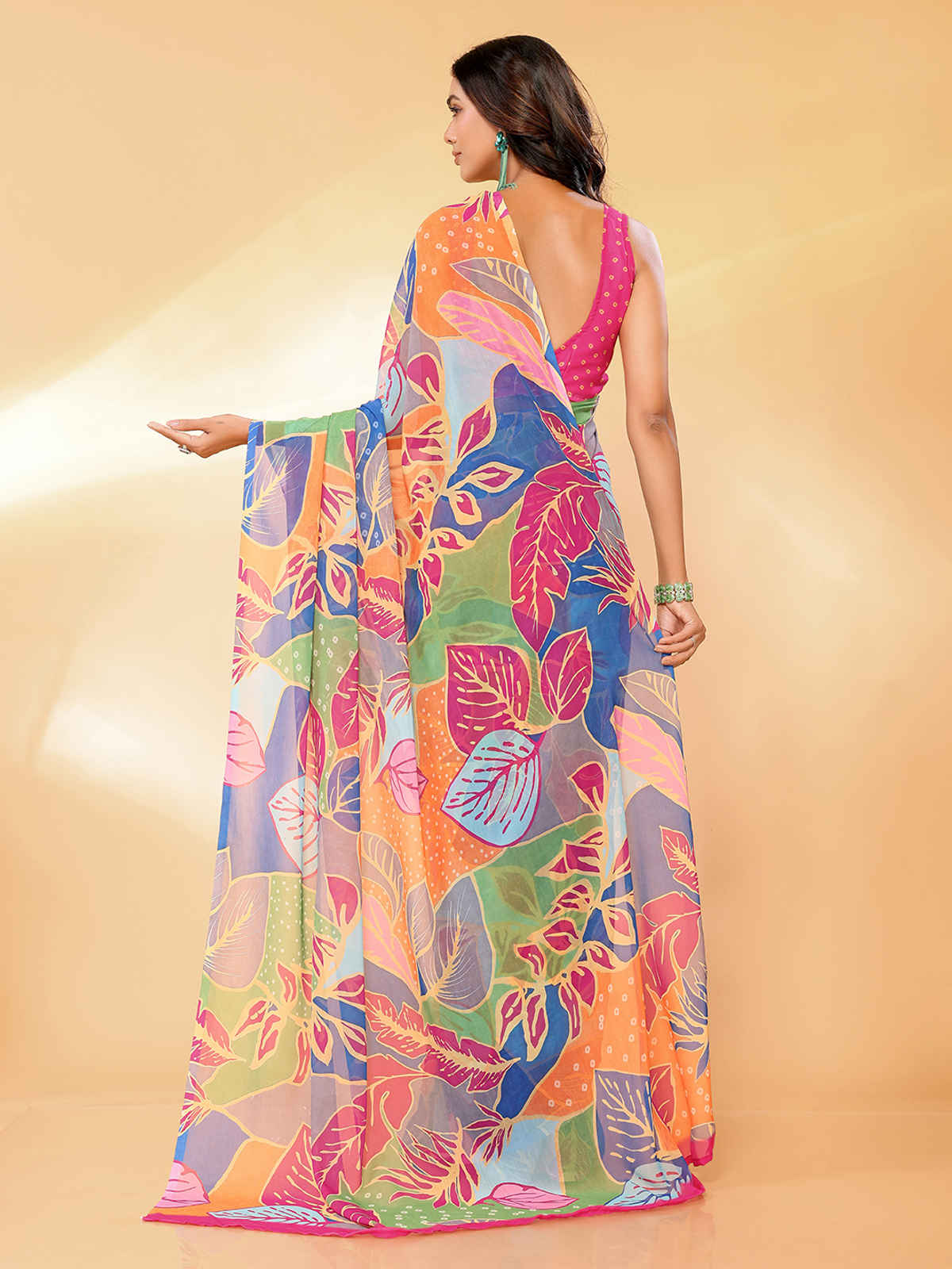 Janasya Women's Georgette Tropical Printed Saree with Blouse Piece | SAR441 | Multicolour