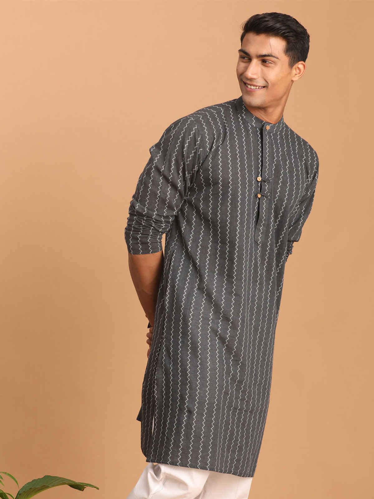 Vastramay Men's Cotton Kurta | Grey | S