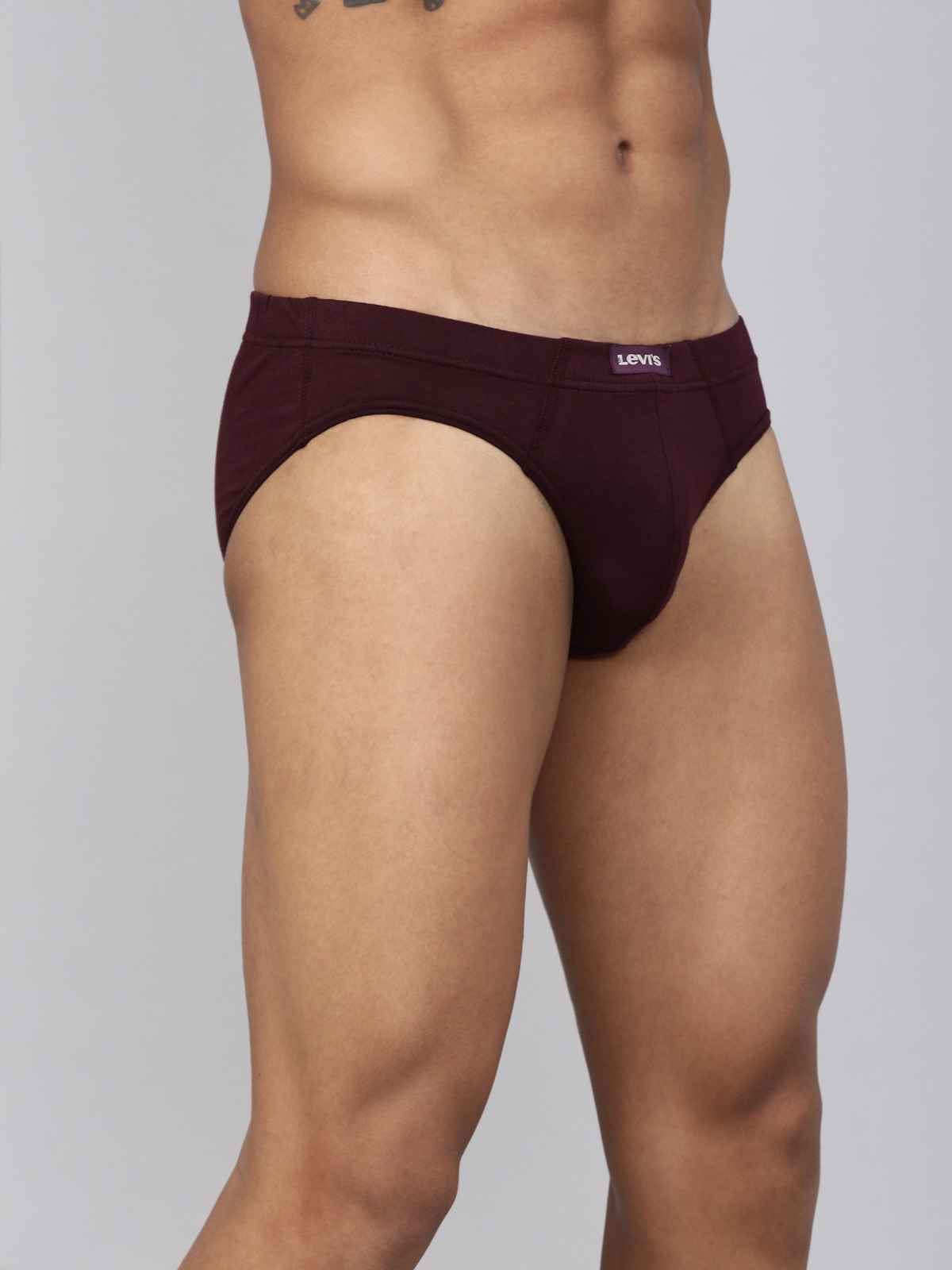 Levi's 011 Men's Comfort Brief | Contoured Double Pouch | Pack of 3 | Black,Navy Mel,Wine | M