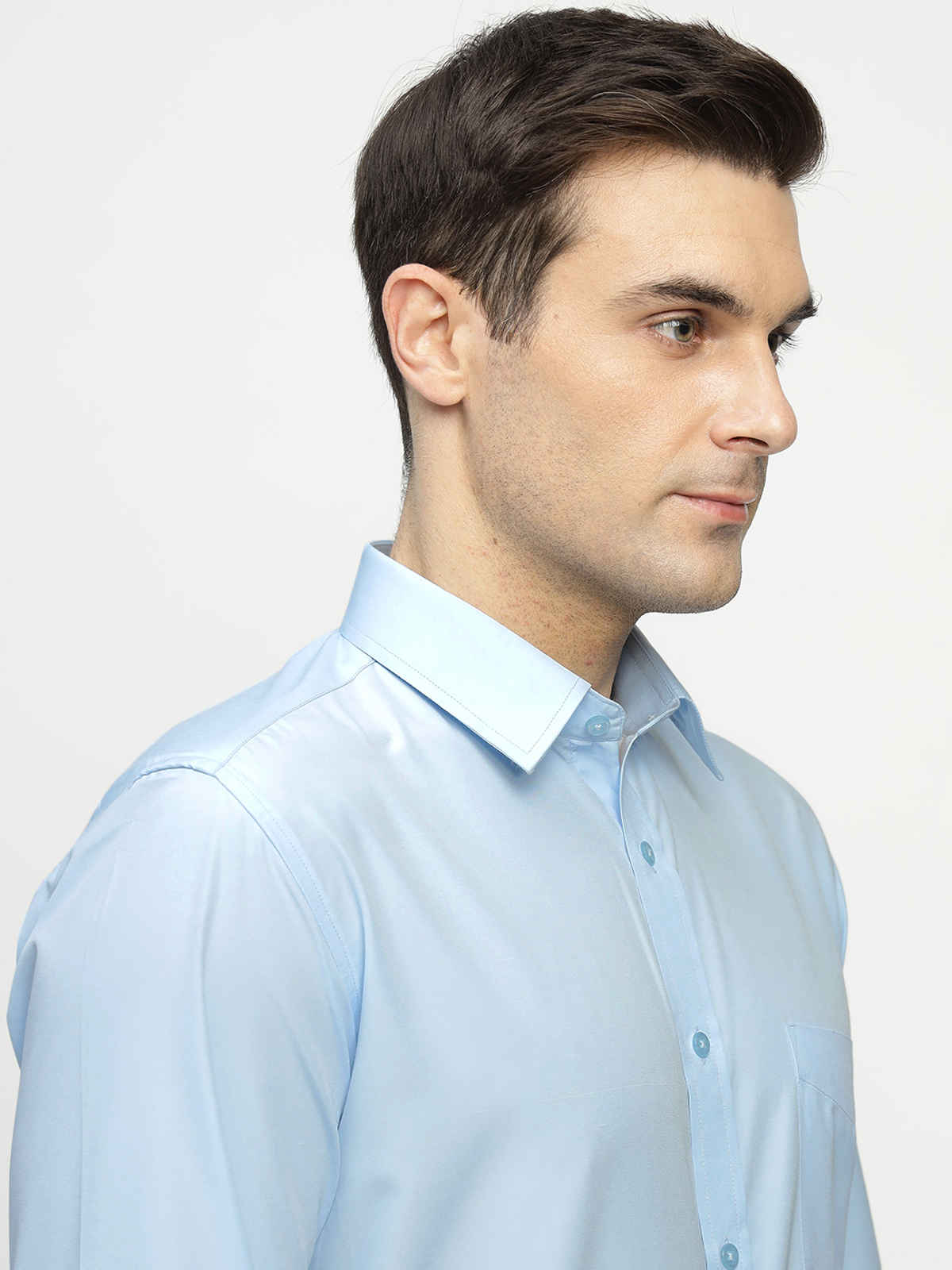 English Navy Men's Cotton Solid Slim Fit Spread Collar Button Closure Formal Shirt | Sky Blue | L