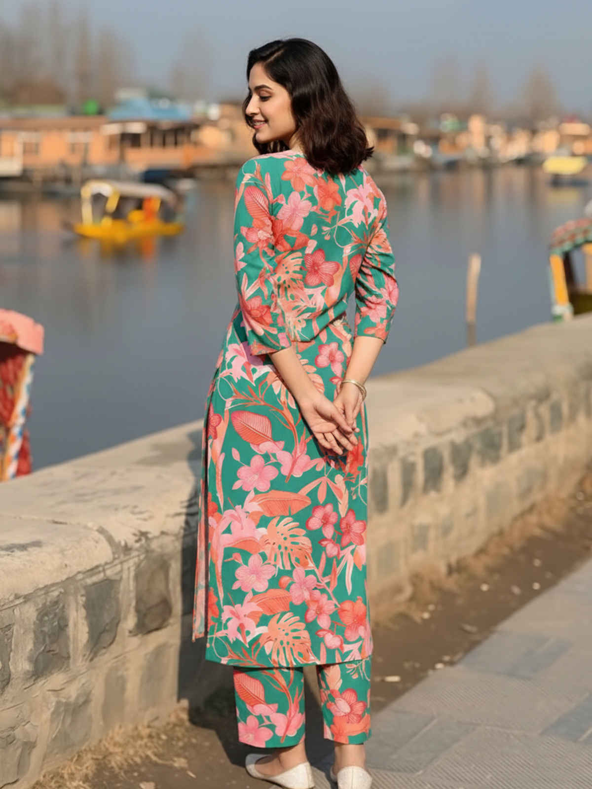 GoSriKi Women's Rayon Blend Straight Printed Kurta with Palazzo | CHINKI | Green - S