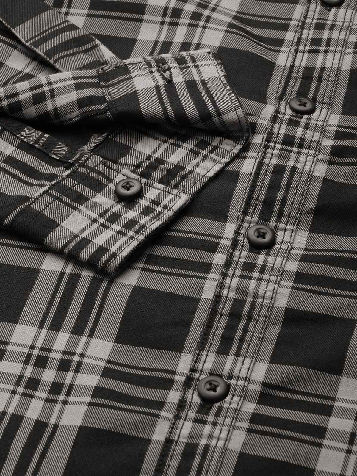 The Indian Garage Co Men's Regular Fit Checked Casual Shirt | Black - M