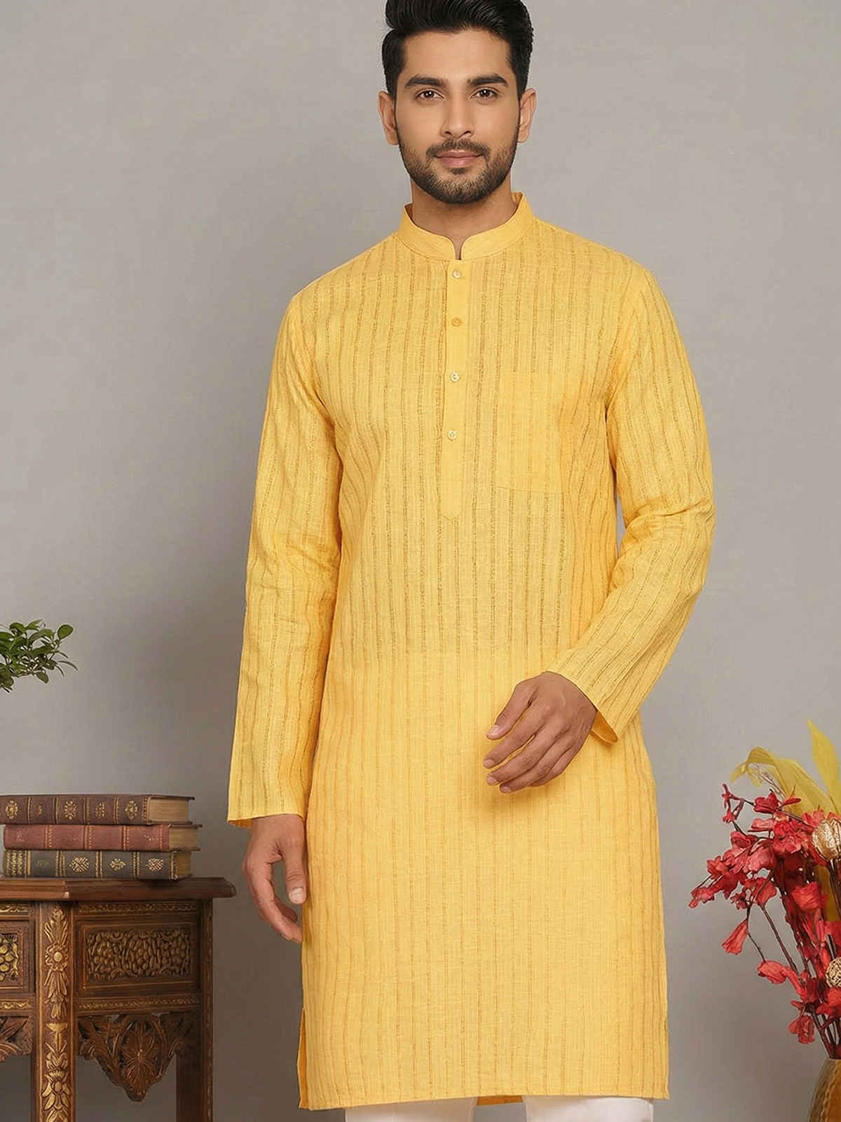 Jompers Men's Kurta | Yellow - S
