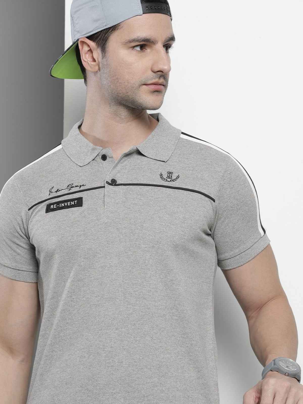 The Indian Garage Co Men's Slim Fit Solid Casual T-Shirt | Grey - S