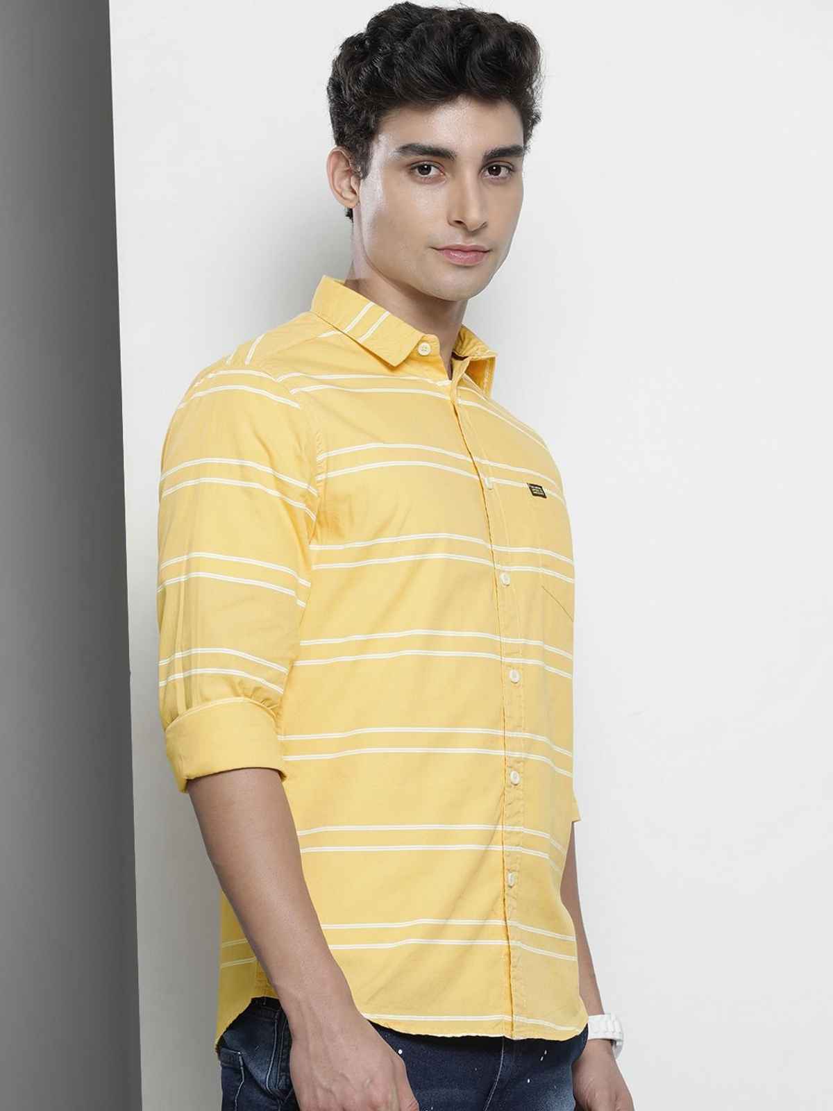 The Indian Garage Co | Men Slim Fit Striped Casual Shirt | Yellow | 2XL