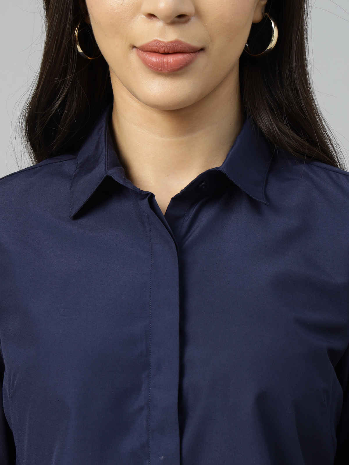English Navy Women's Solid Regular Fit Polyester Formal Shirt | Navy Blue - M