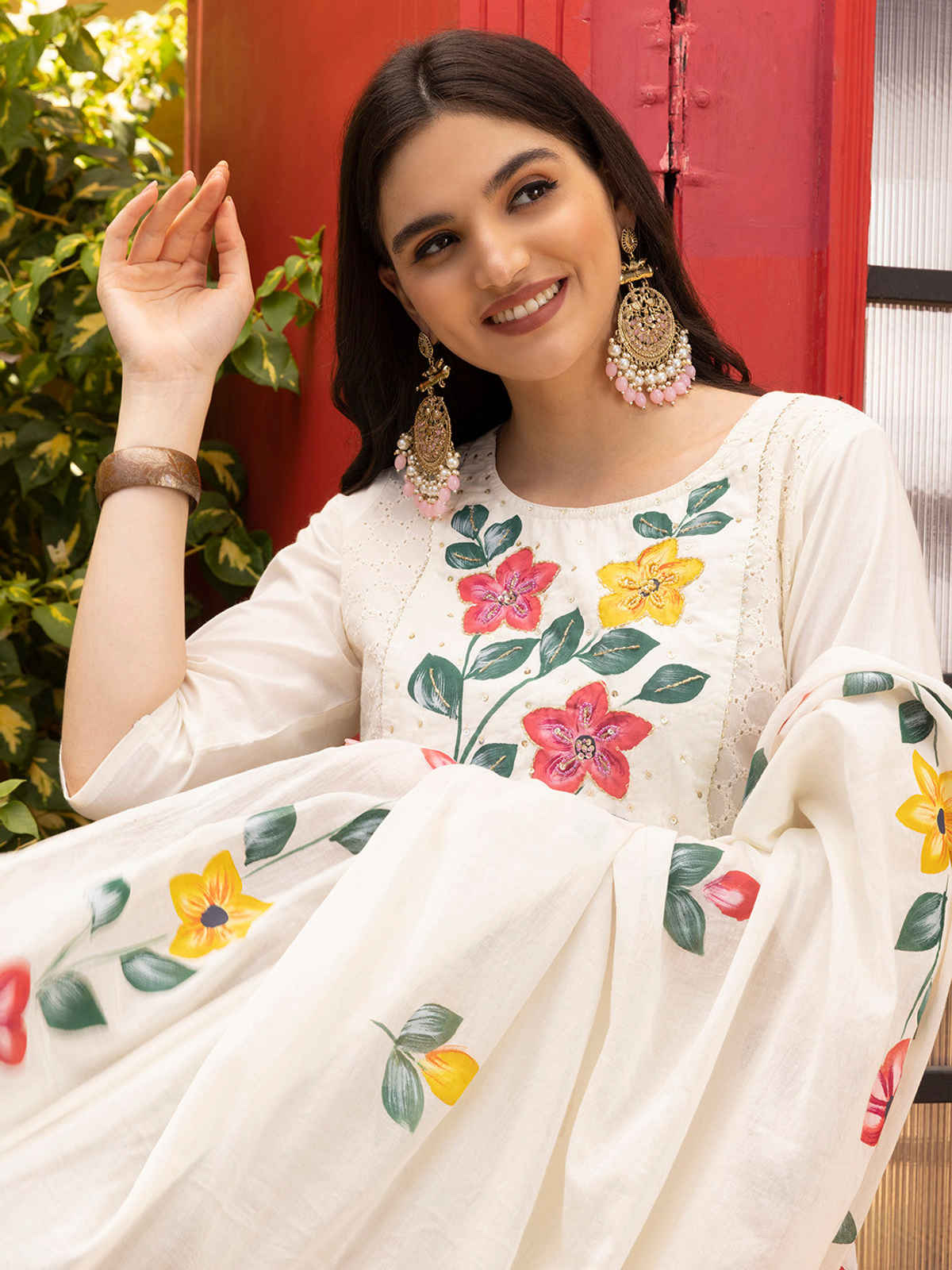 Ishin Women's Kurta Set Cotton with Dupatta | Off White - XL