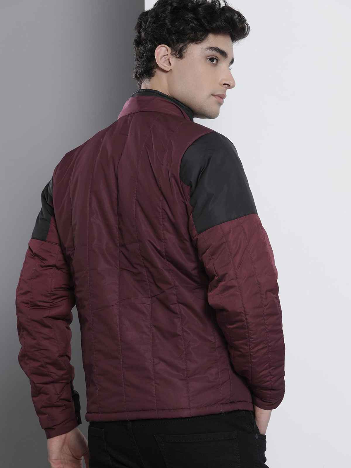 The Indian Garage Co Men's Slim Solid Jacket | Maroon - M