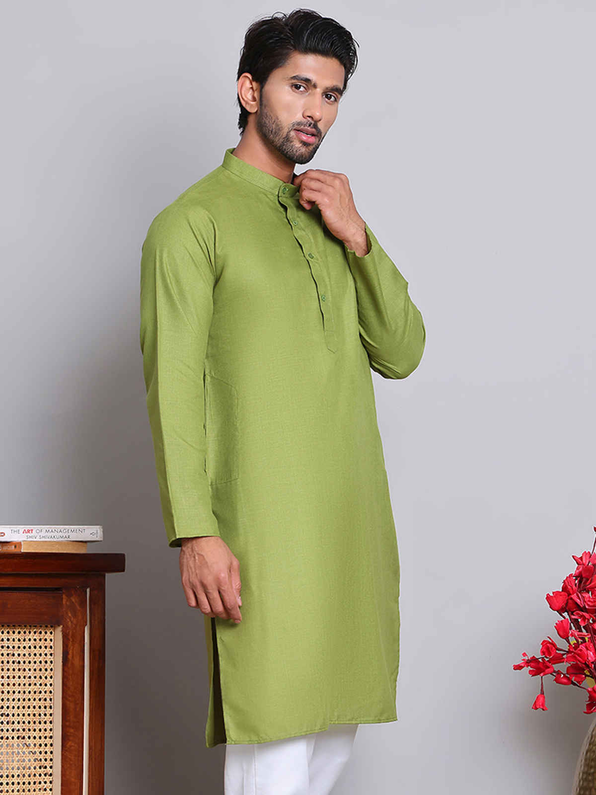 Jompers Men's Kurta | KO 5144 | Olive - S