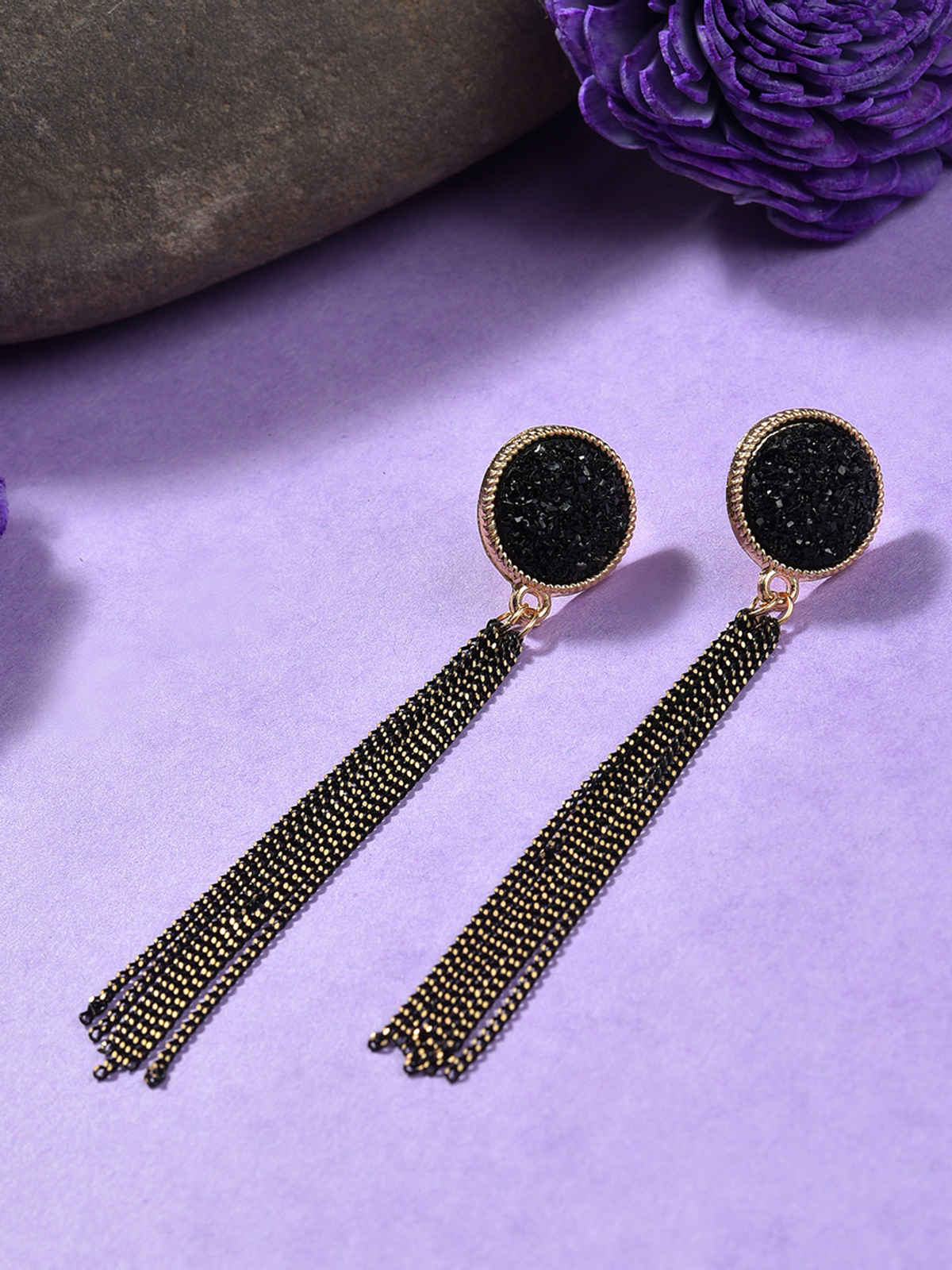 Sohi Black Gold-Plated Contemporary Drop Earrings