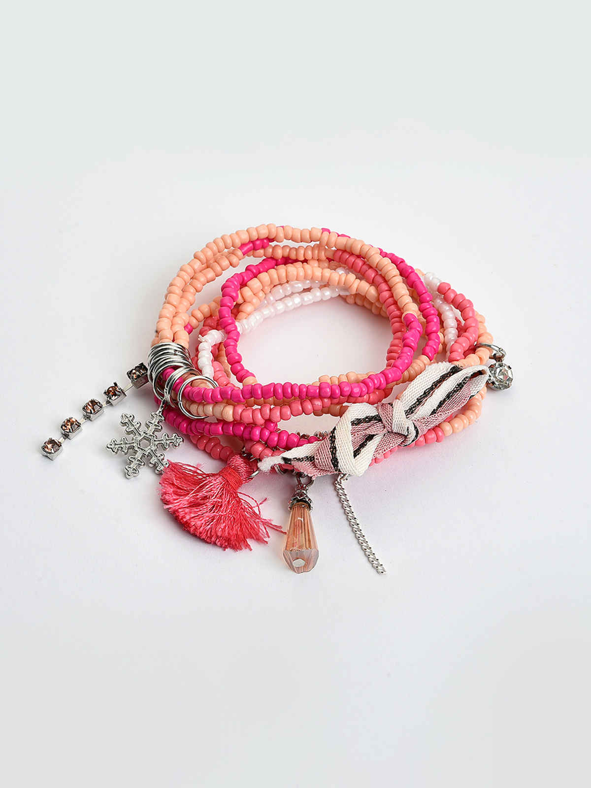 Sohi Women Pink Orange Pack Of 3 Charm Bracelet