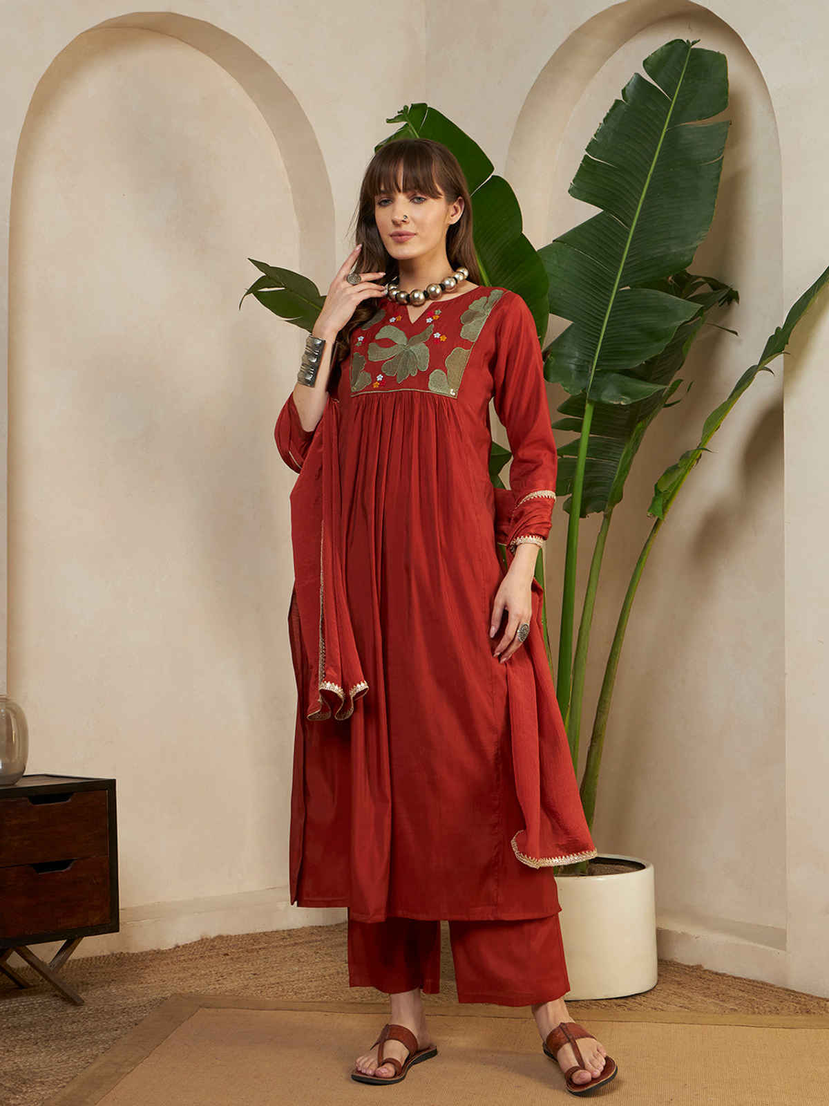 Sheetal Associates Women's Anarkali Kurta with Palazzo Pants & Dupatta Set | Kurta 47 | Maroon | M