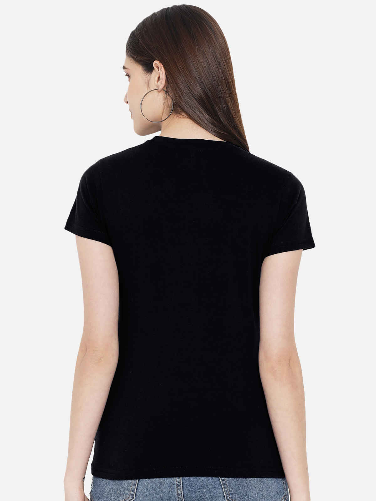 Fabflee Women's Regular Cotton Printed Round Neck Tshirt | Black | NEX-WT-08 | M