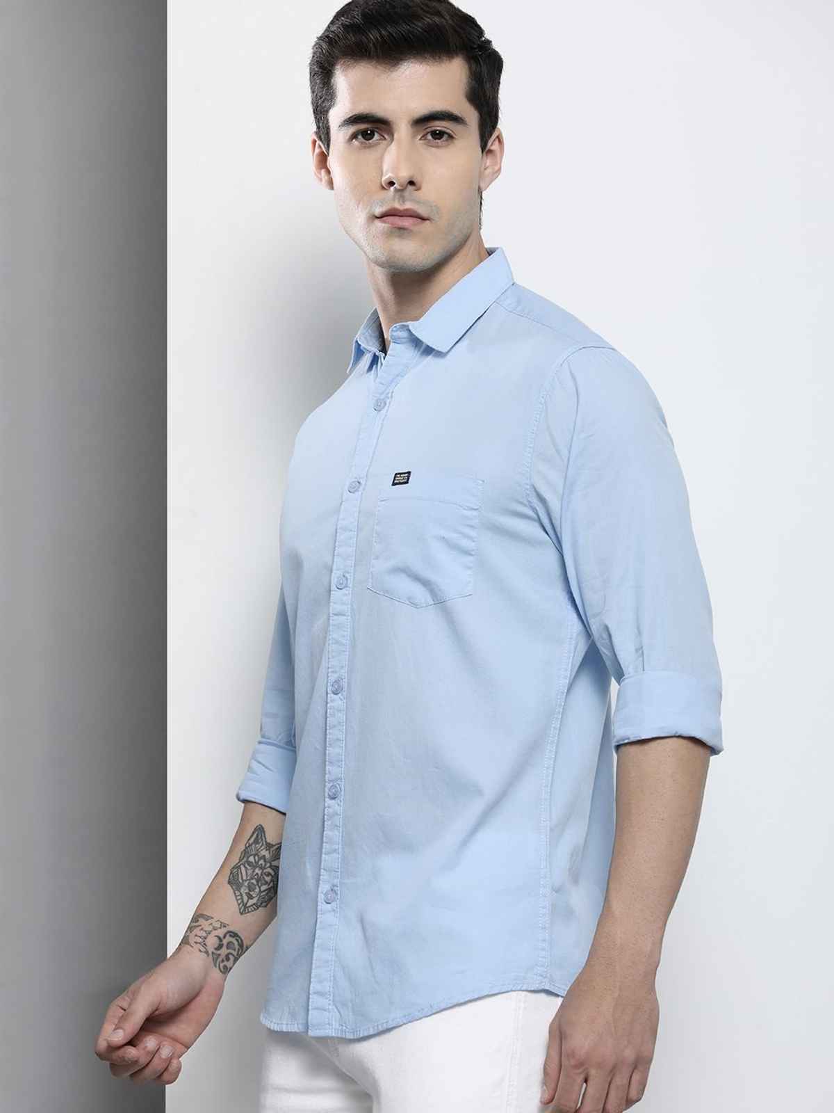 The Indian Garage Co Men's Slim Fit Solid Casual Shirt | Blue - M