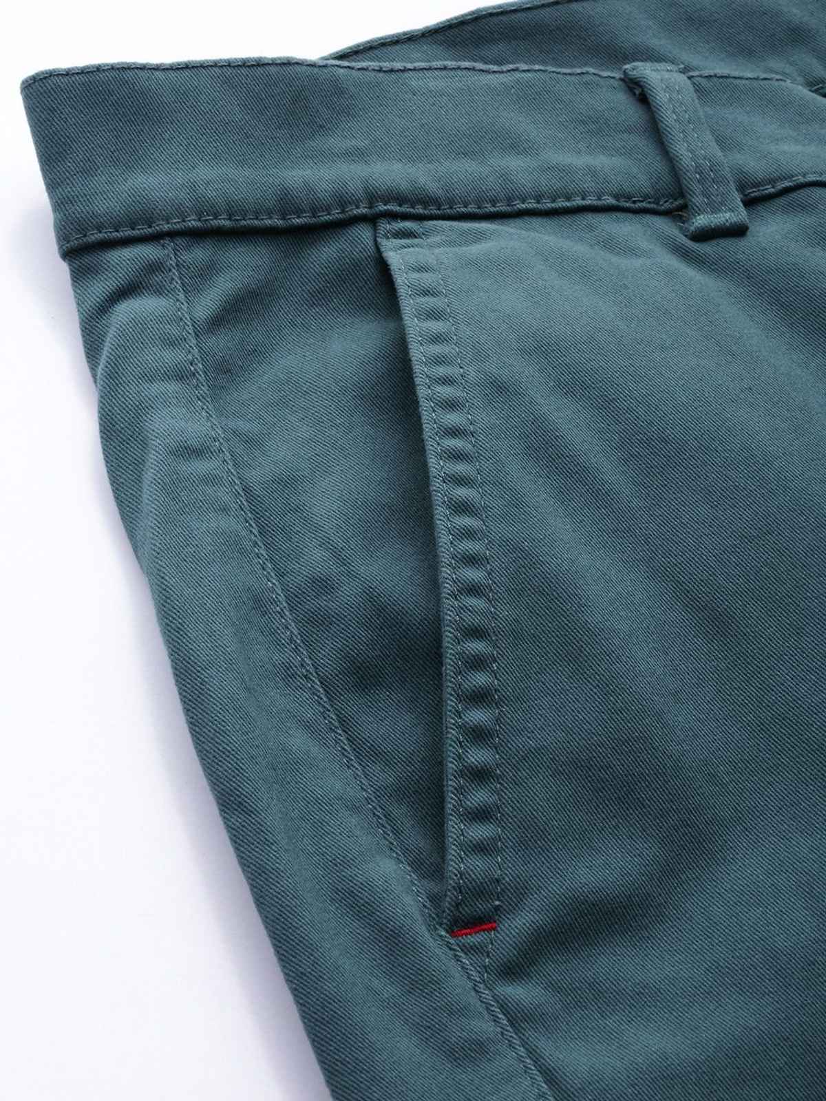 The Indian Garage Co Men's Slim Fit Solid Casual Trouser | Teal - 36