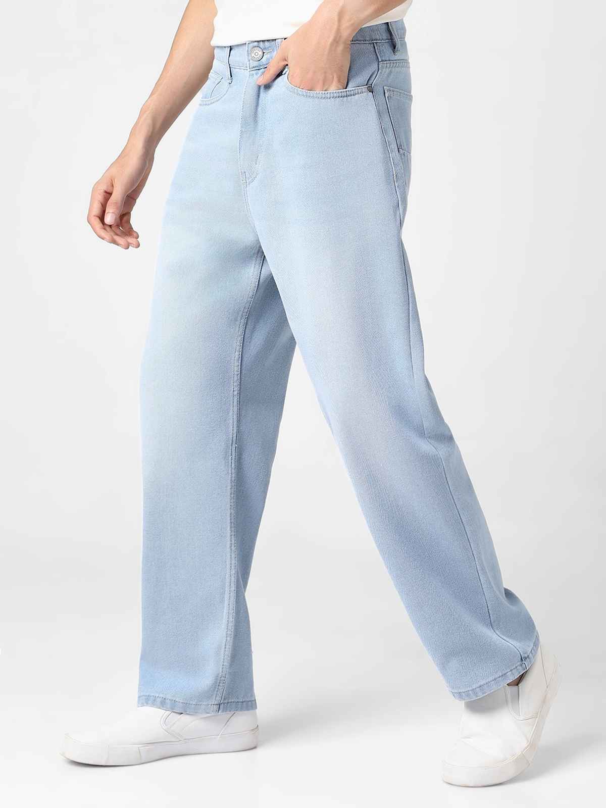 Urbano Fashion Men's Ice Blue Loose Baggy Fit Washed Jeans Non-Stretchable-32