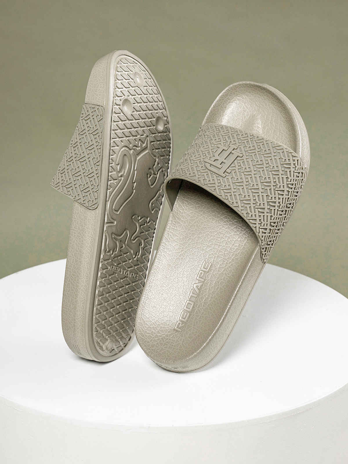 Red Tape Men's Sliders Flip-Flops | RFF1293 | Beige - UK 10