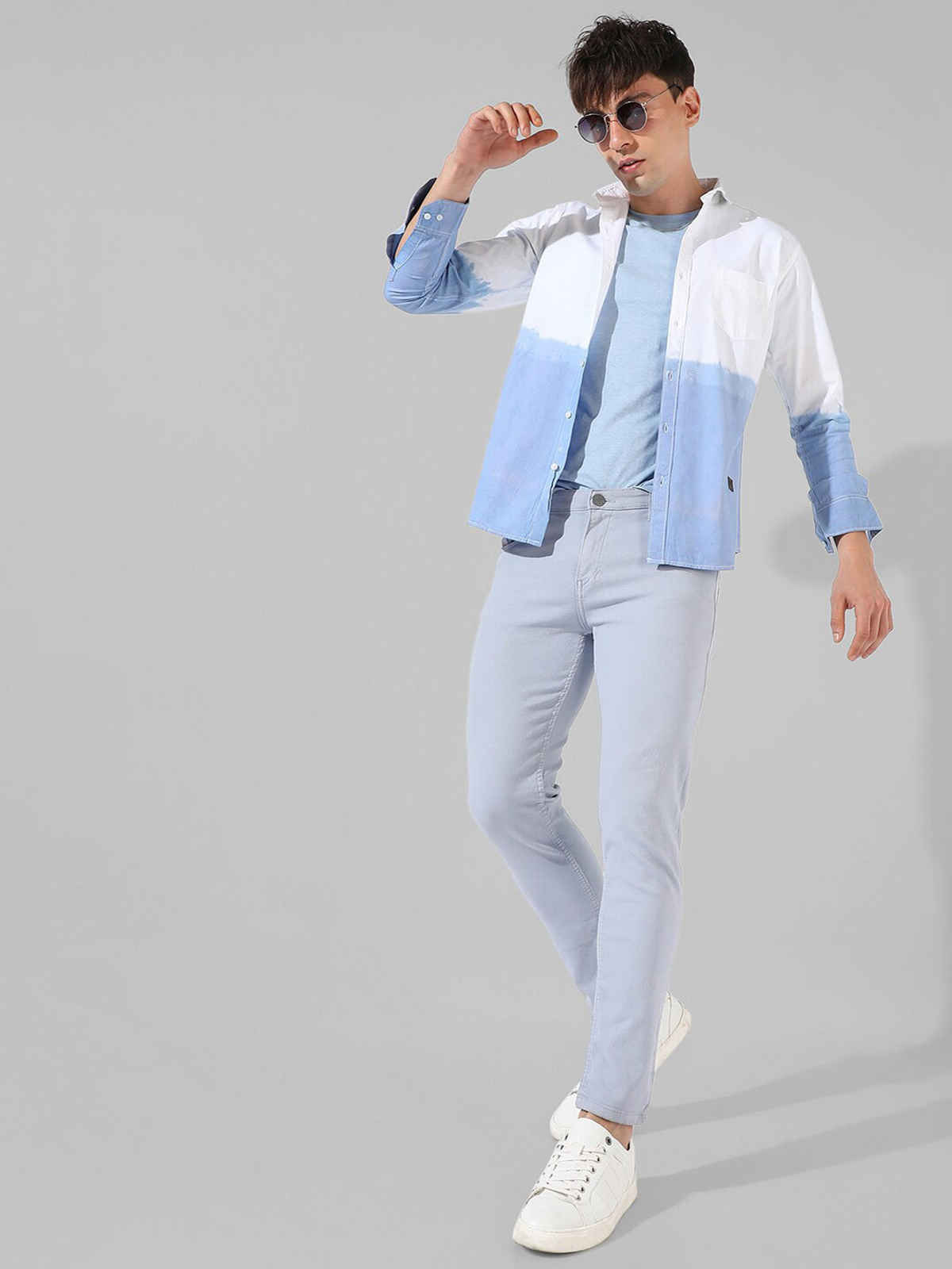 Campus Sutra Men's Contrast Ombre Shirt | White & Blue - S