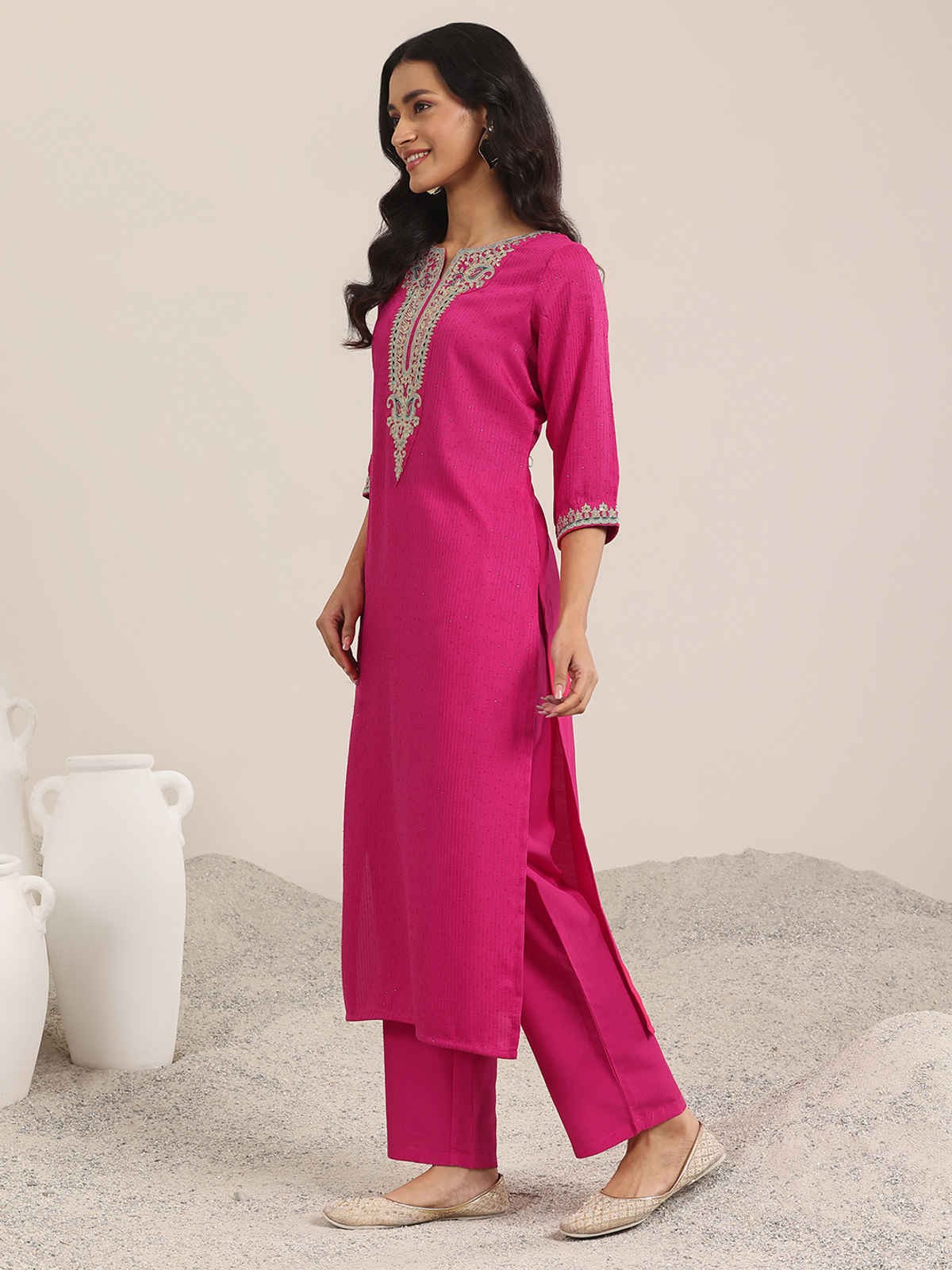Gerua By Libas Yoke Deisgn Silk Blend Straight Suit With Dupatta | GS1073C | Pink - XL