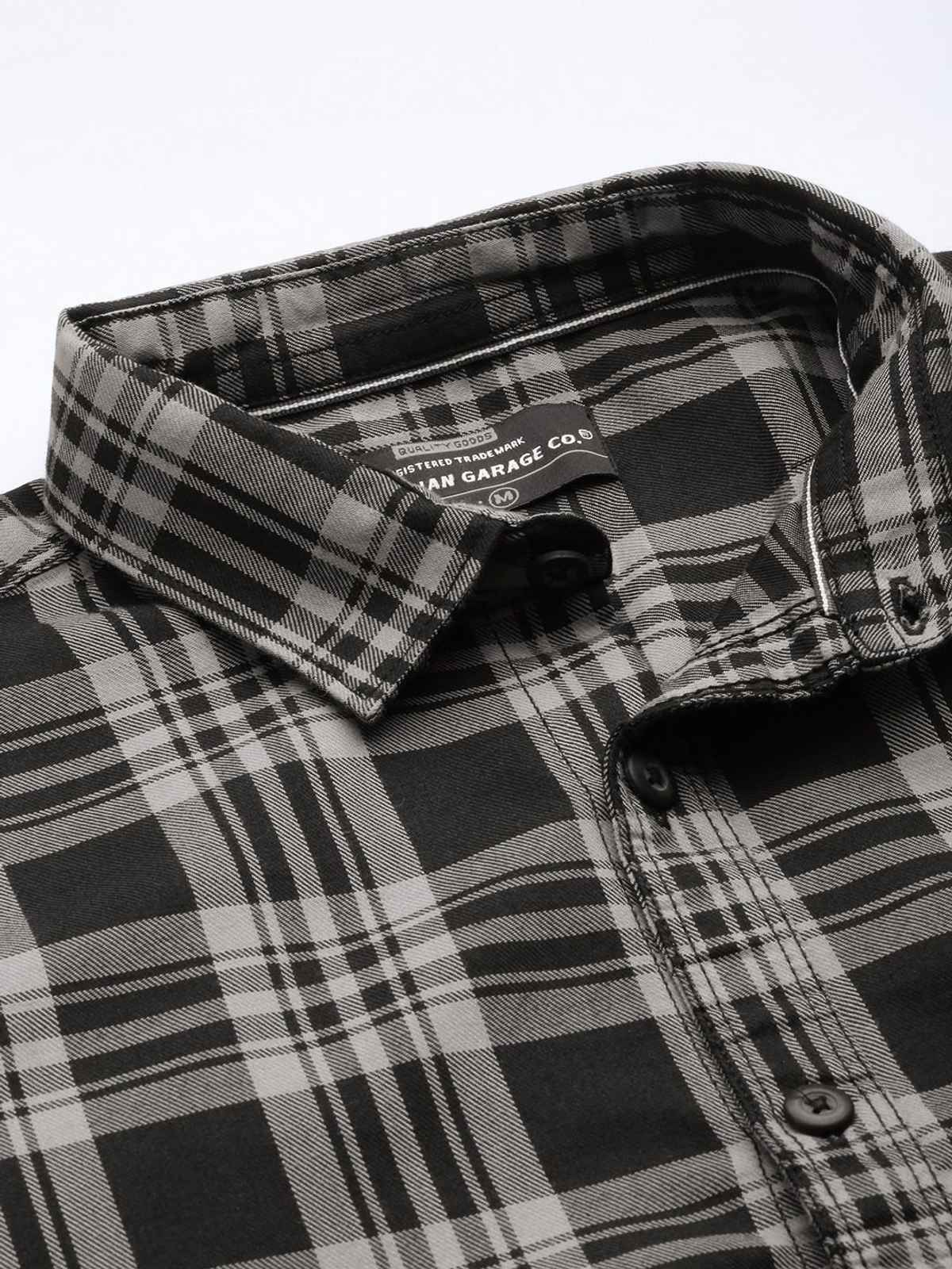 The Indian Garage Co Men's Regular Fit Checked Casual Shirt | Black - M