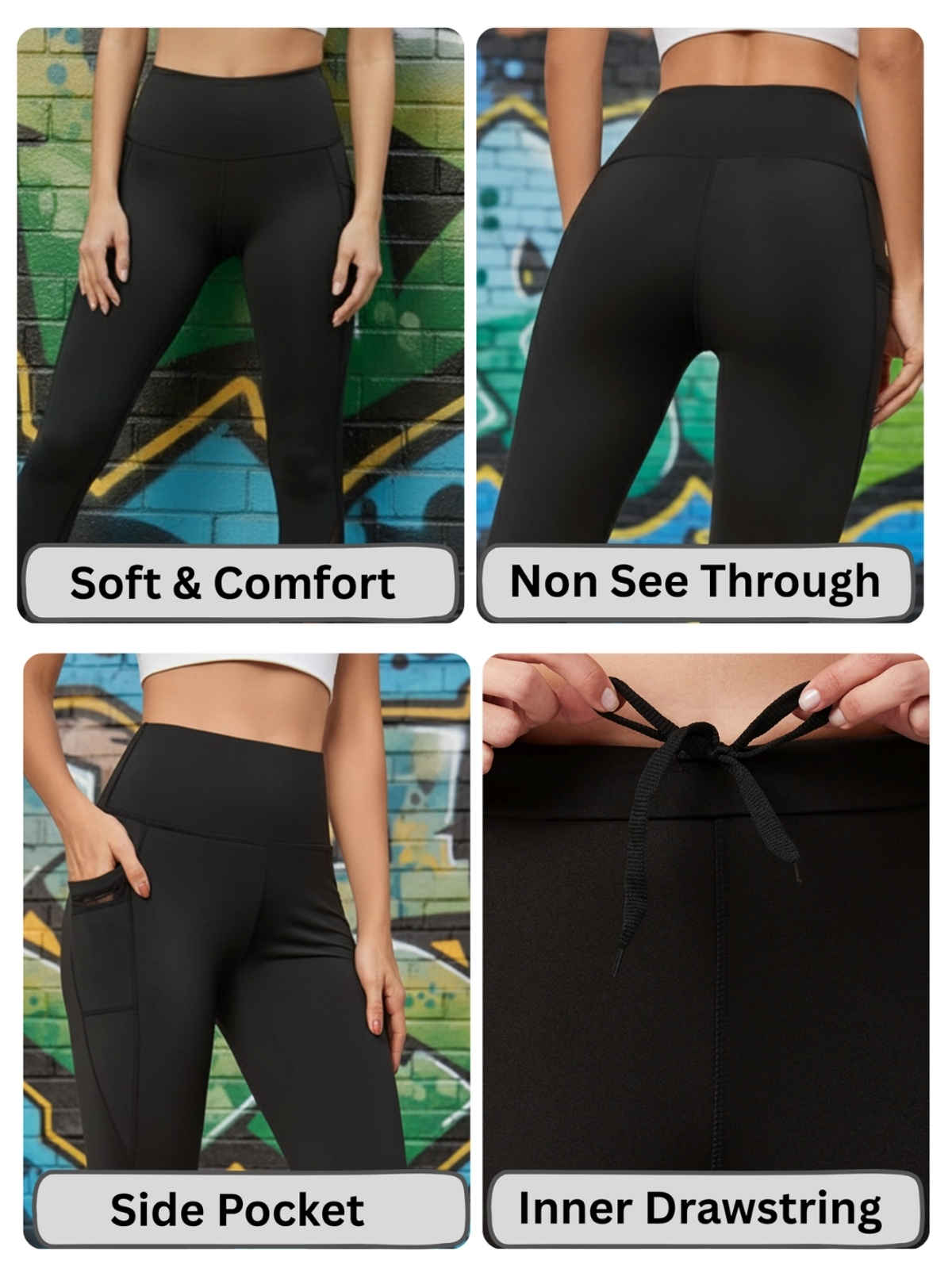 Blinkin Women's Gym Pants & Tights - Black | Stretchable | With Mesh Insert & Side Pockets | L