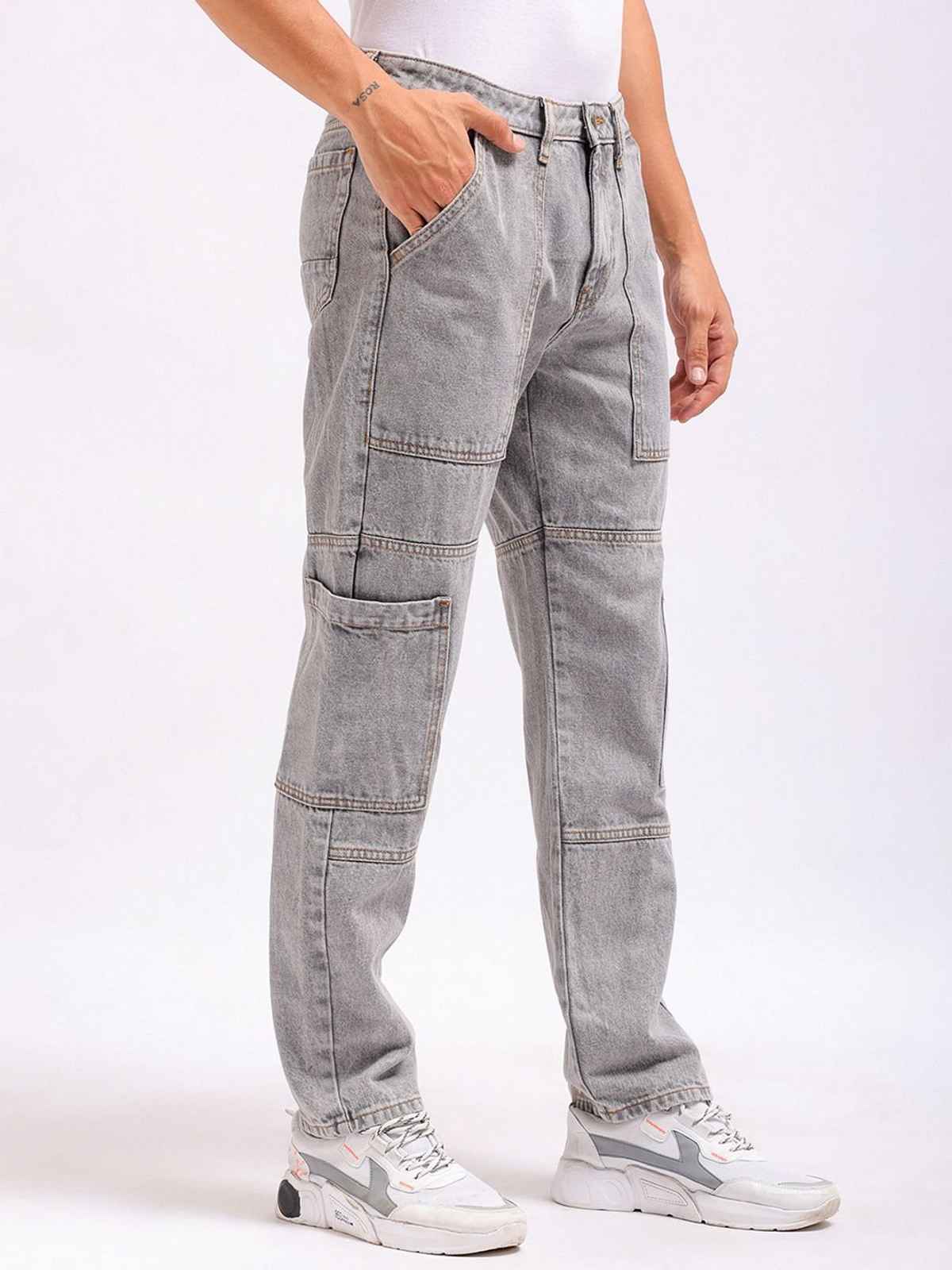 The Indian Garage Co Men's Regular Fit Solid Casual | Grey - 30