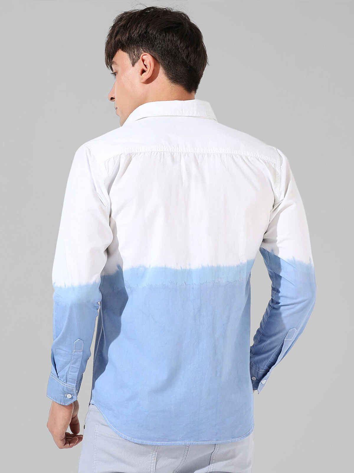 Campus Sutra Men's Contrast Ombre Shirt | White & Blue - S