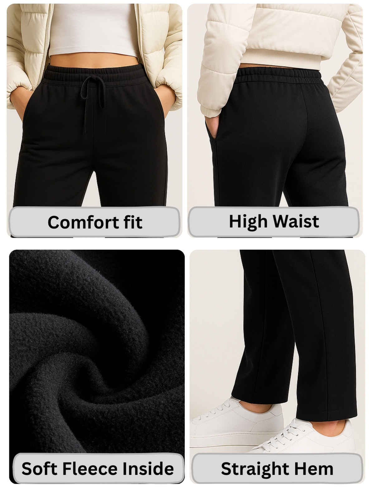 Blinkin Women's Fleece Trackpants | Warm Winter Joggers with Pockets | Black - 2XL