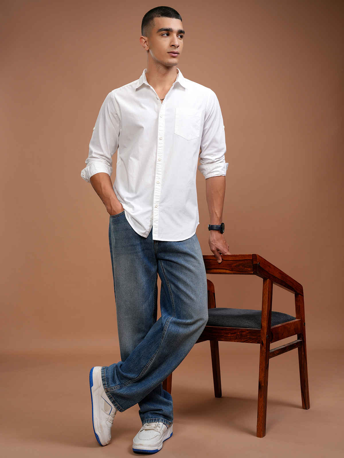 Highlander Men's Slim Fit Casual Shirt | White - M