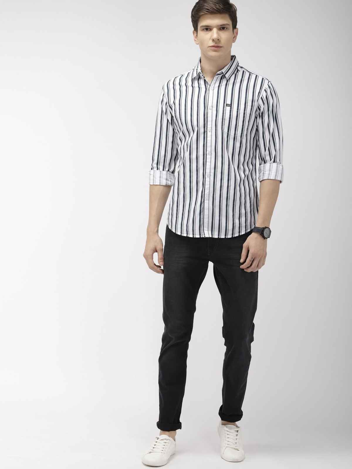The Indian Garage Co Men's Slim Fit Multi Stripes Casual Shirt | White - 2XL