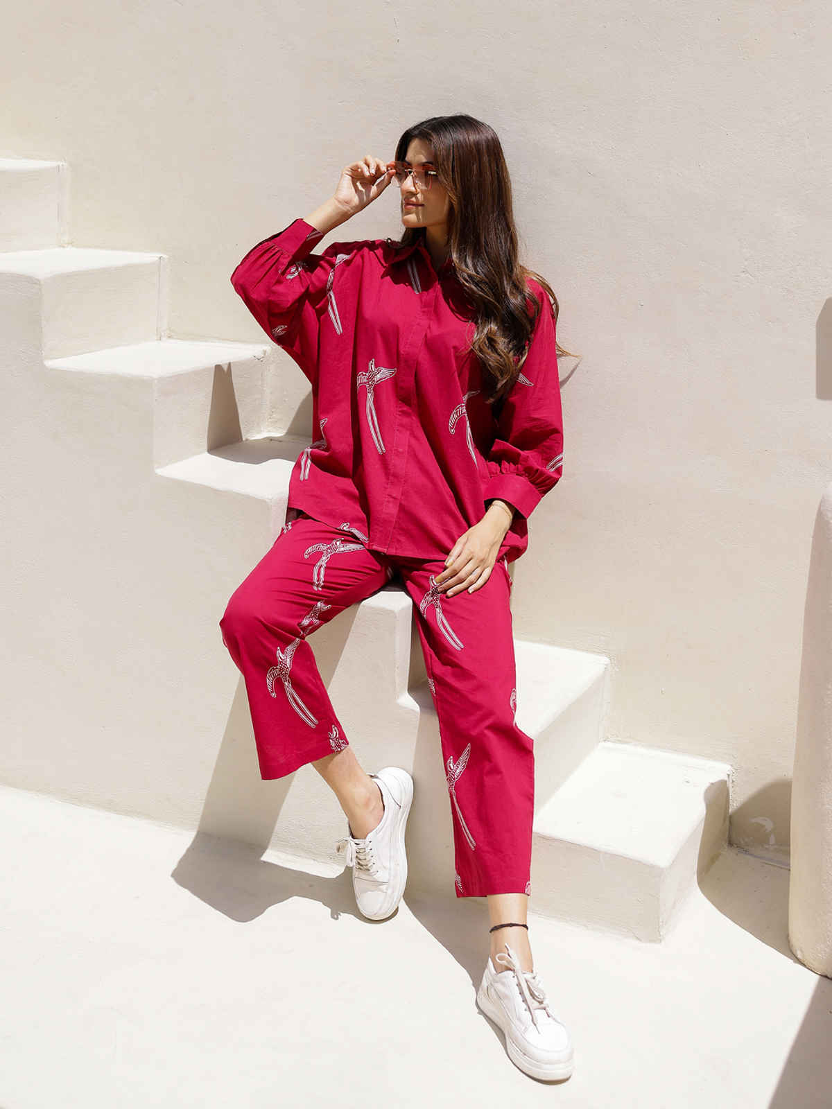 Sanskrutihomes Conversational Printed Pure Cotton Night Suit | Red - M