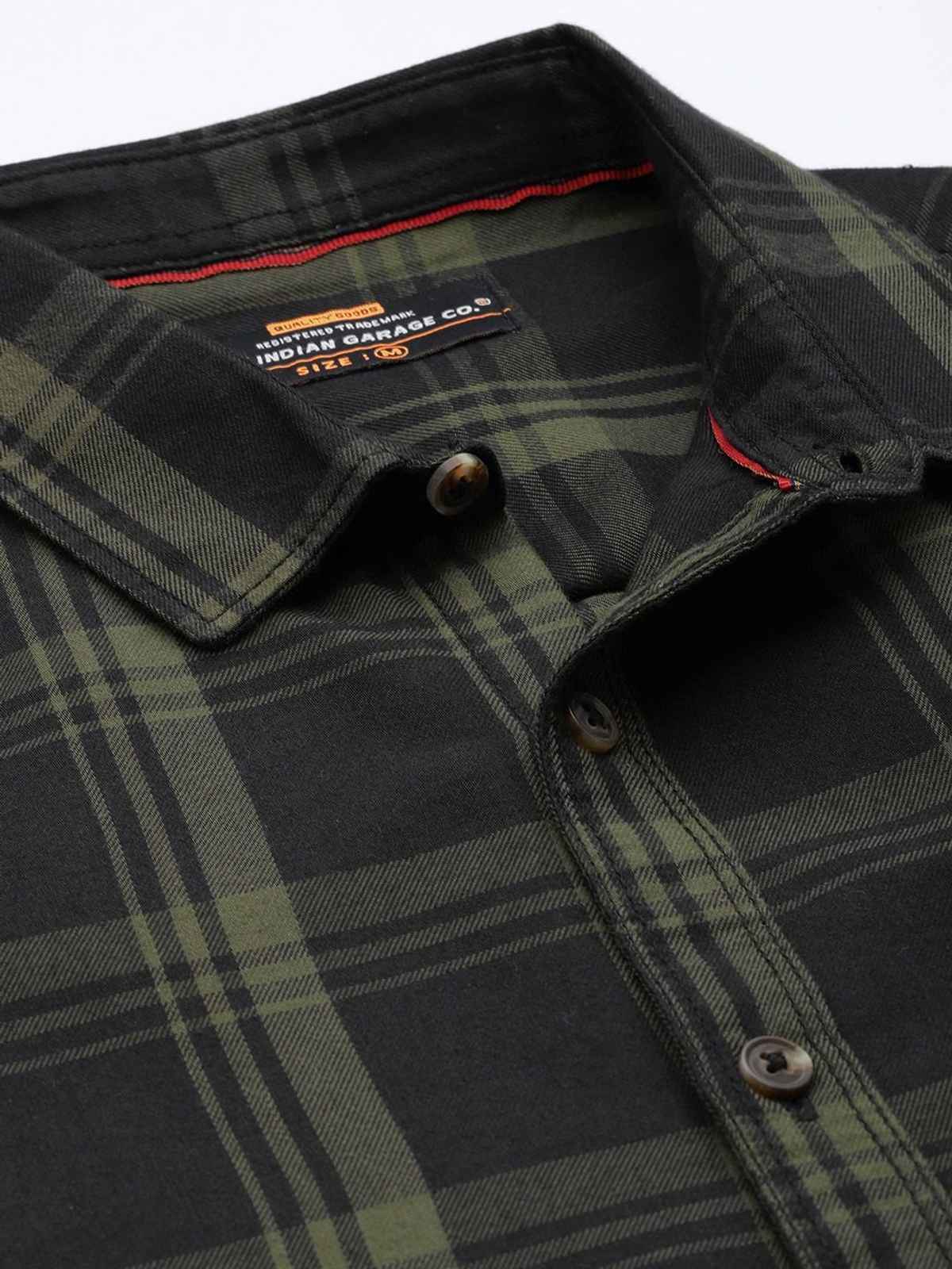 The Indian Garage Co Men's Regular Fit Checkered Casual Shirt | Black - S
