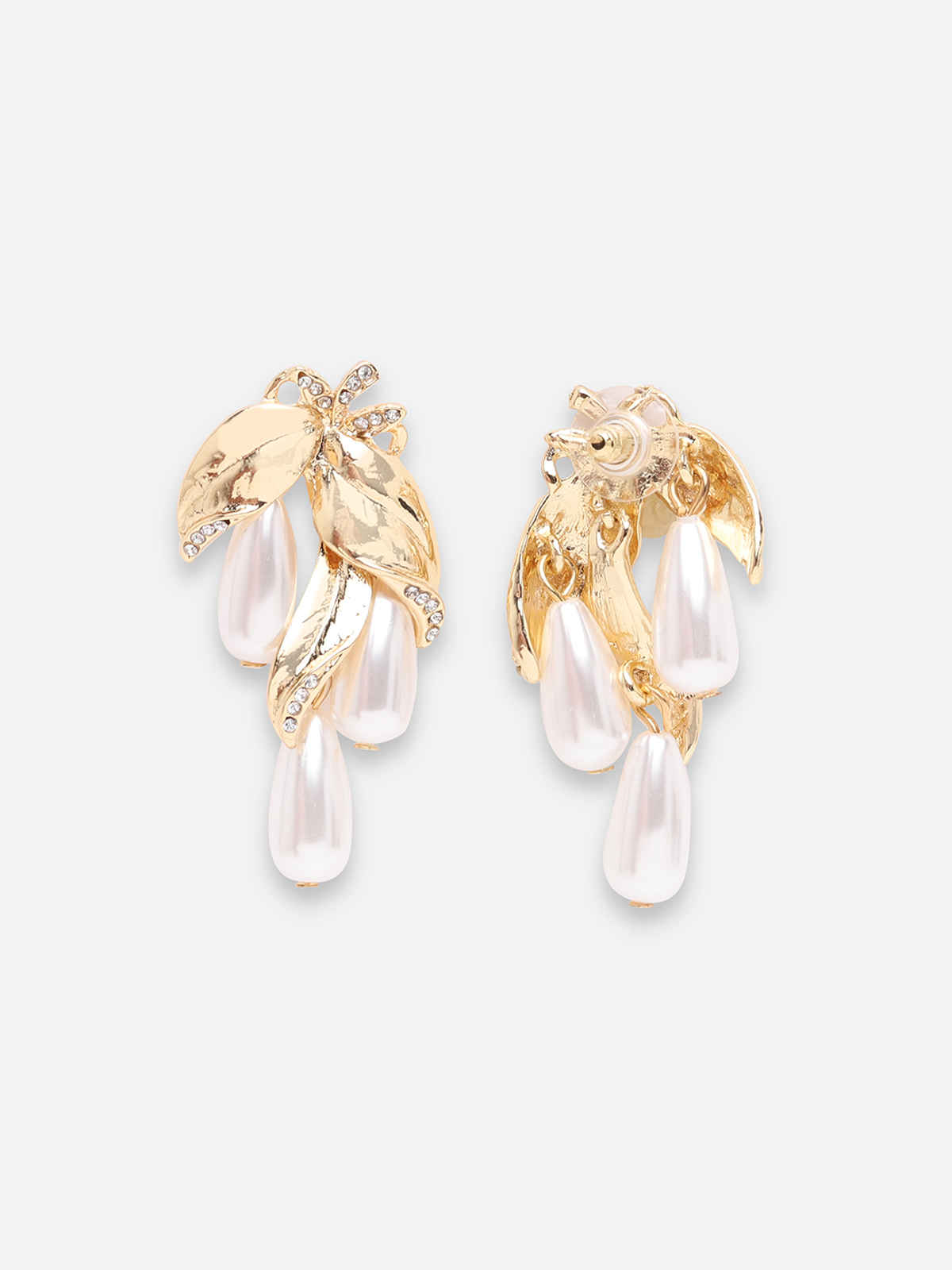 SOHI Women's Gold Plated Contemporary Drop Earrings | White