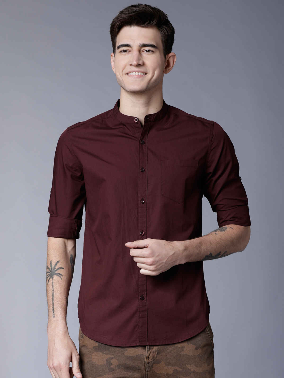 Highlander Men's Slim Fit Casual Shirt | Maroon - L