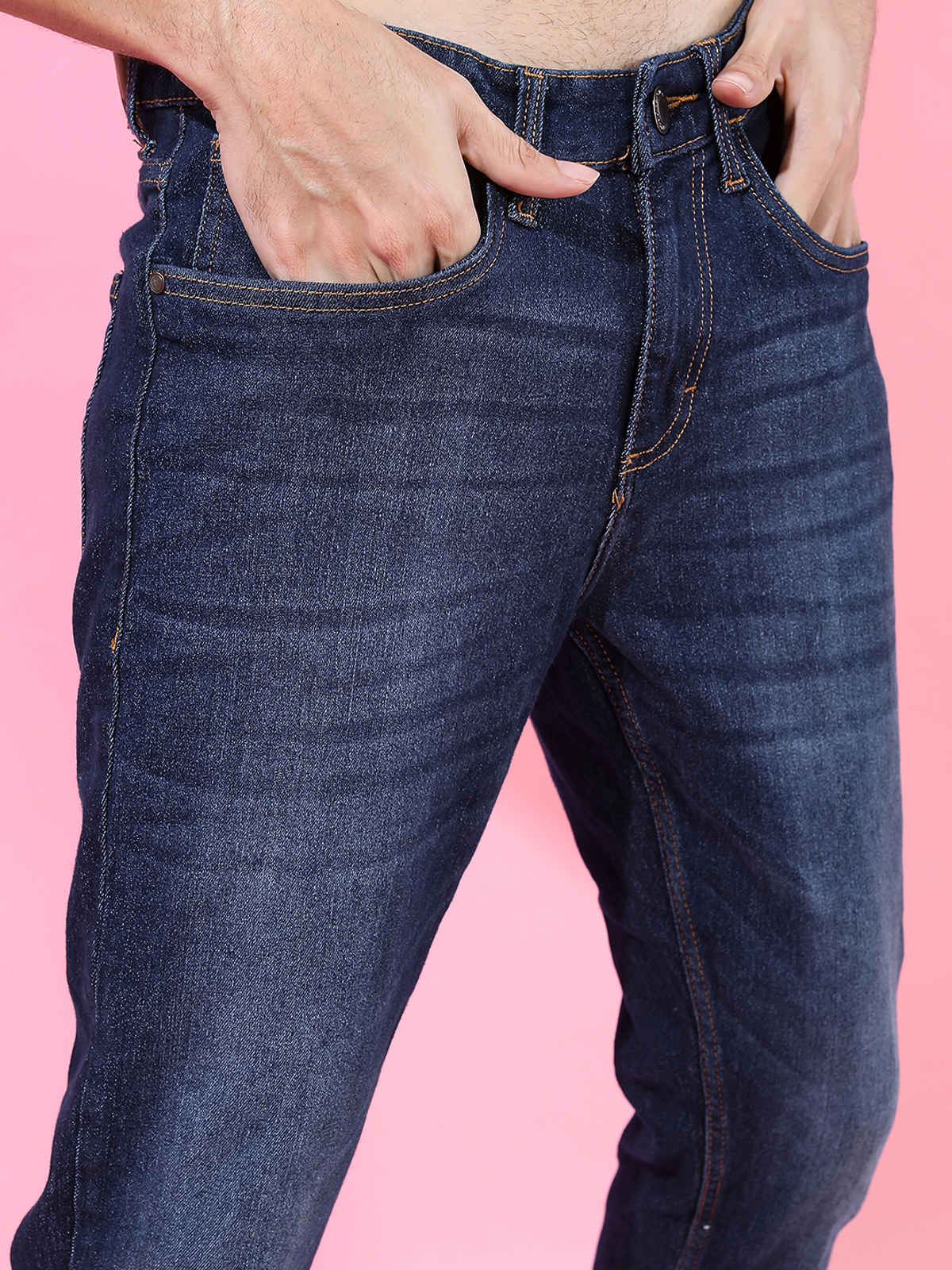 Highlander Men's Tapered Fit Mid-Rise Clean Look Stretchable Jeans | Dark Indigo - 30