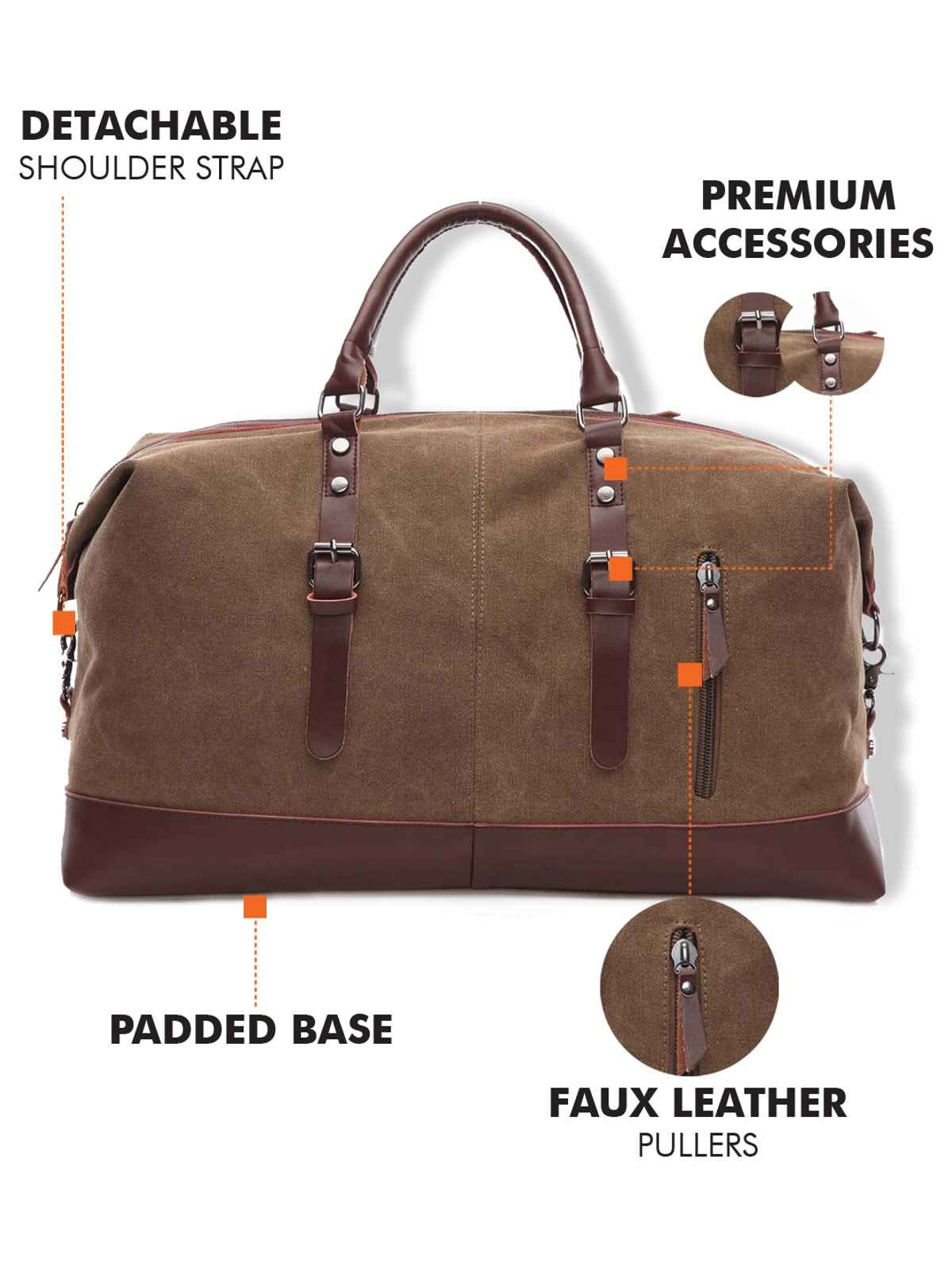 Fur Jaden Brown 36 L Water Resistant Canvas Weekender Travel Duffle Bag