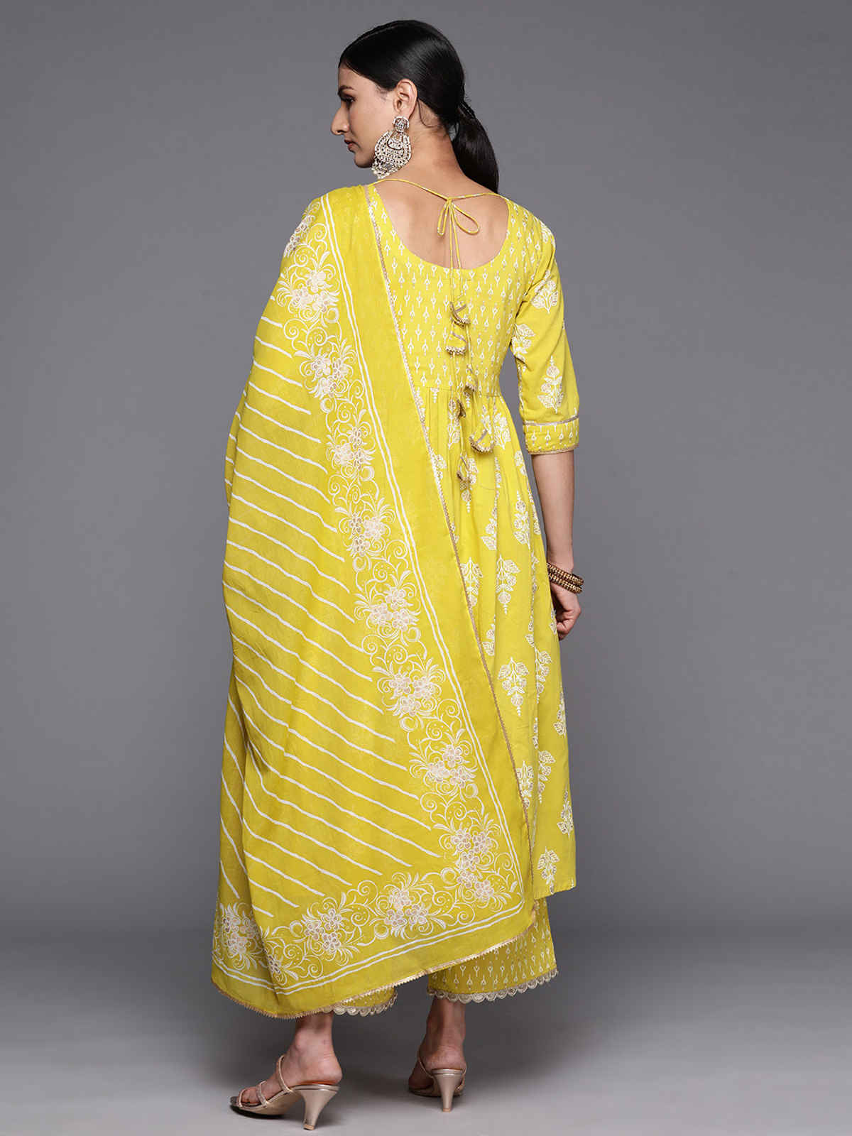 Libas Yoke Design Cotton A-Line Kurta With Palazzos & Dupatta | 34252R | Mustard - M