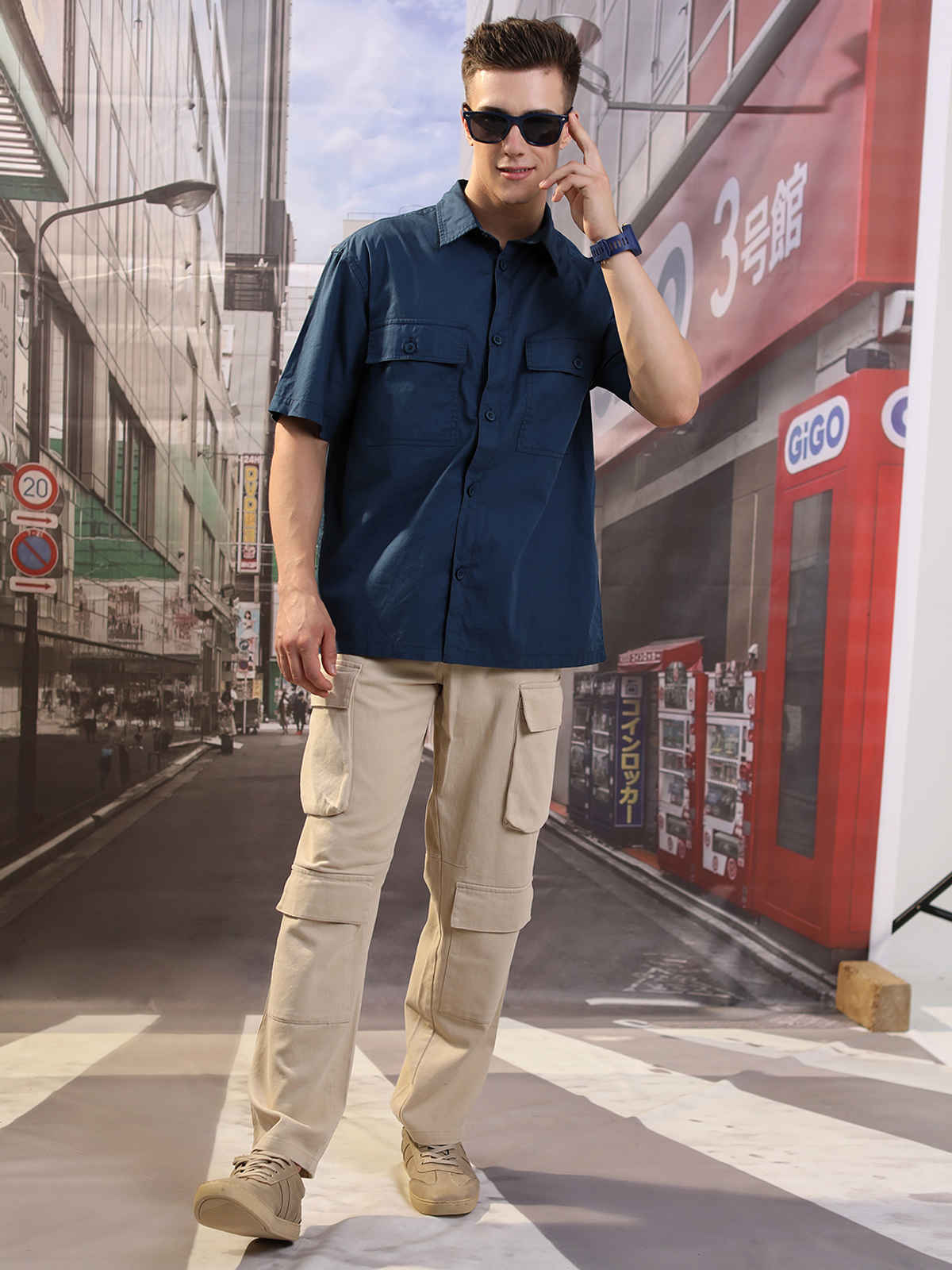 HIGHLANDER Men's Blue Drop Shoulder Boxy Oversized Fit Shirt | Blue - XL