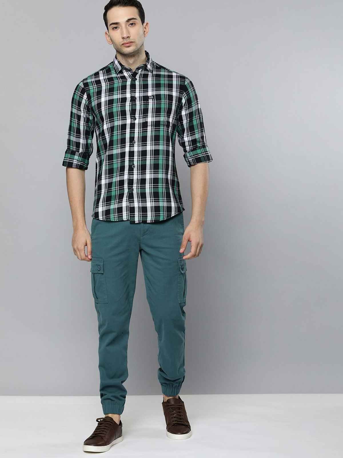The Indian Garage Co Men's Slim Fit Solid Casual Trouser | Teal - 36