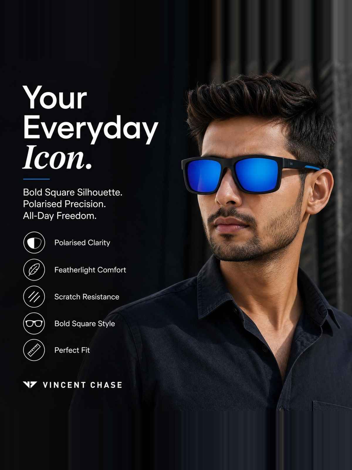 Vincent Chase By Lenskart Unisex Solid Metal Sunglasses | Blue and Black - L