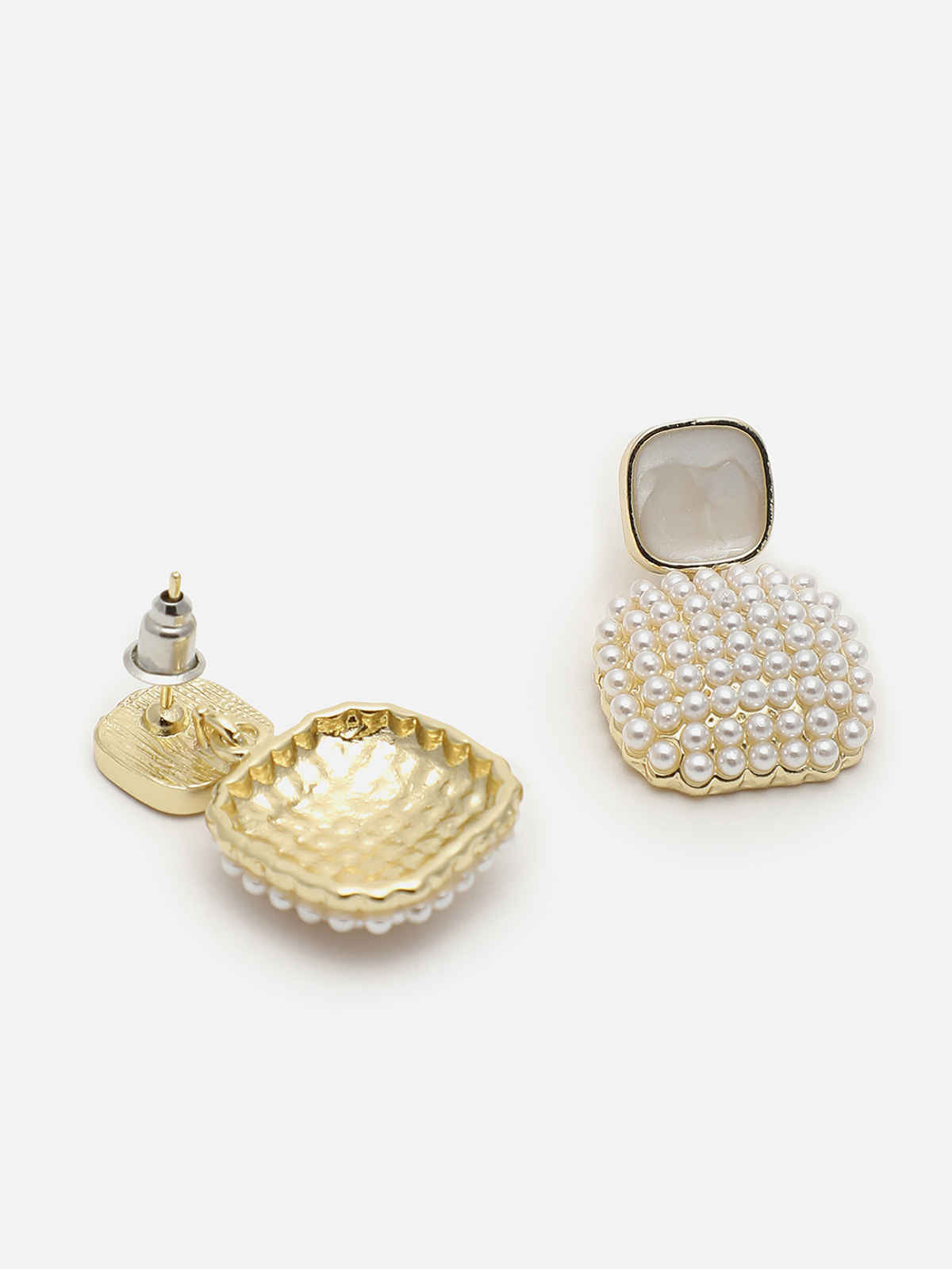 Sohi Gold-Toned Gold Plated Contemporary Stone Drop Earrings