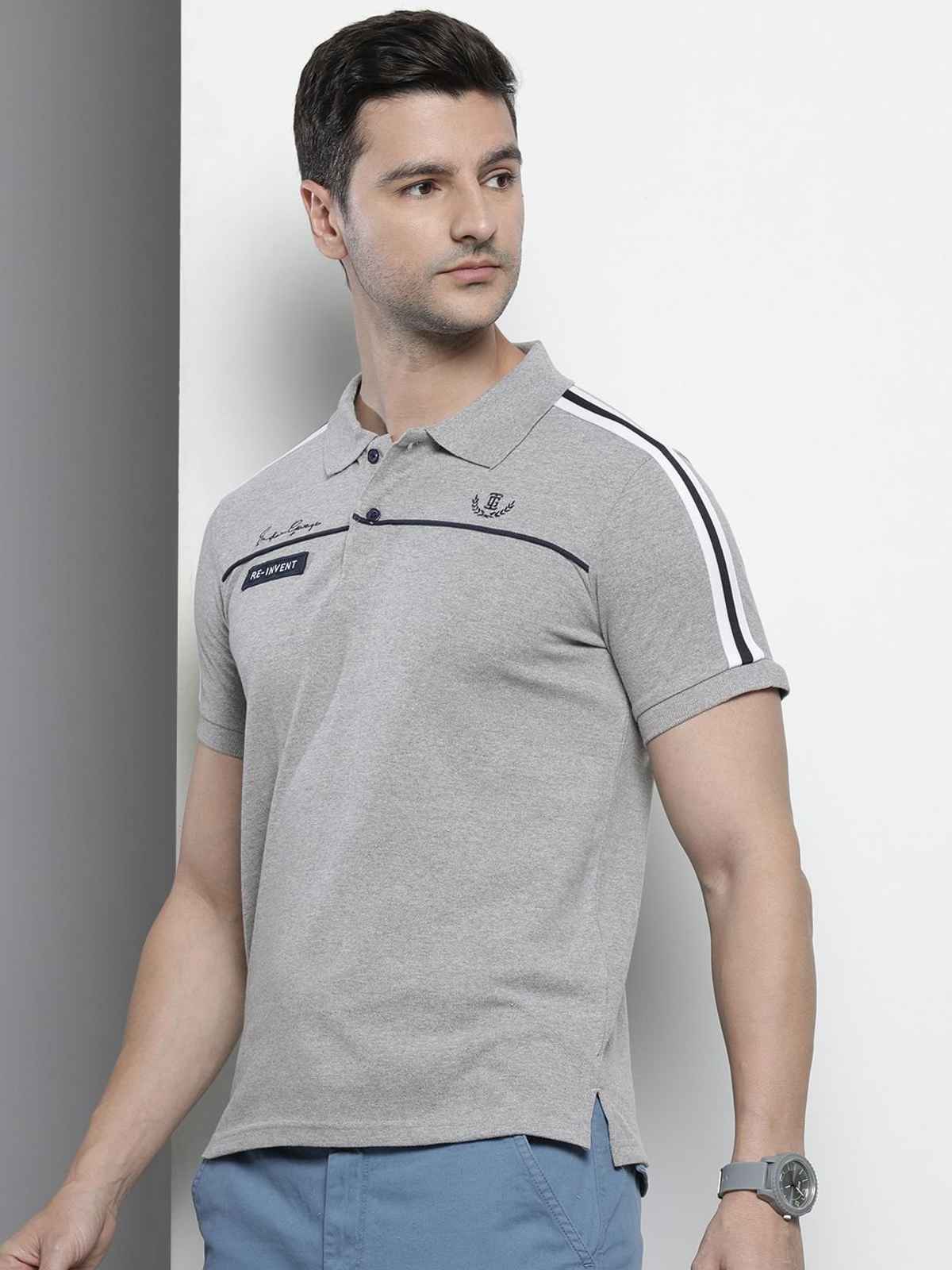The Indian Garage Co Men's Slim Fit Solid Casual T-Shirt | Grey - S