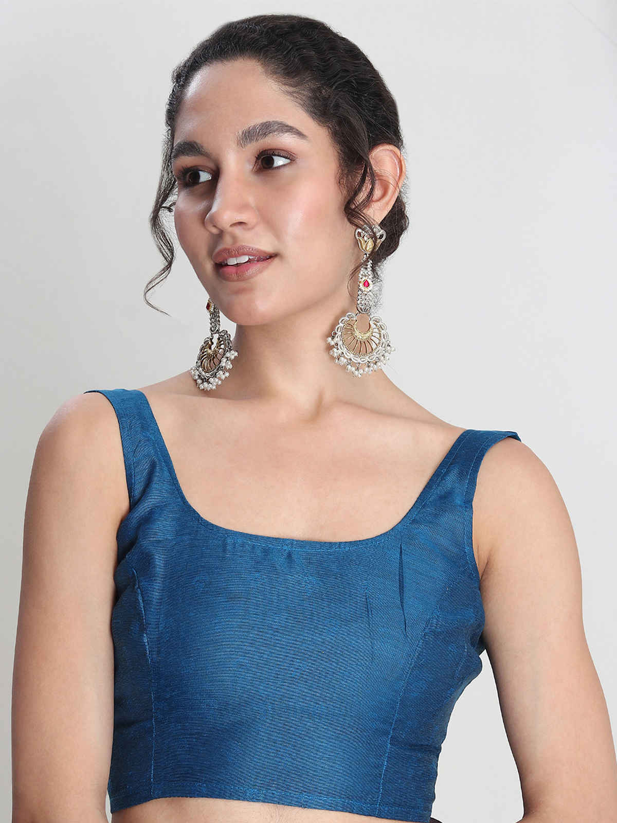 Janasya Women's Silk Blend Floral Design Jacquard Saree with Blouse Piece | SAR616 | Teal Blue