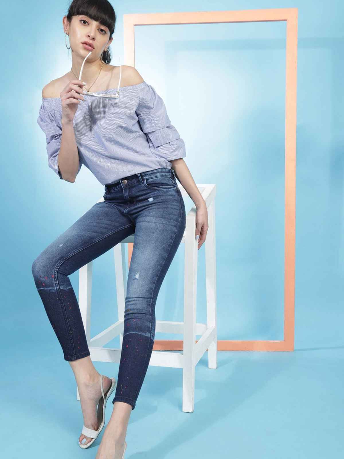 Freehand Women's Distressed Slim-Fit Jeans | Blue - 30