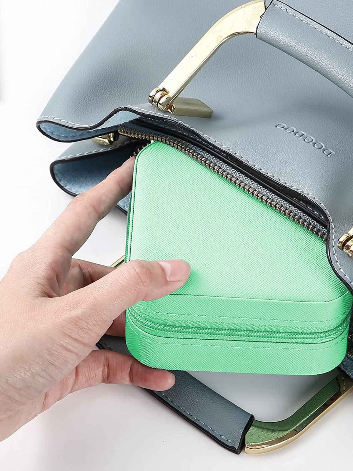 Youbella Pu Leather Zipper Portable Travel Storage Box Case(Green)(Jewellery - Box - 31)