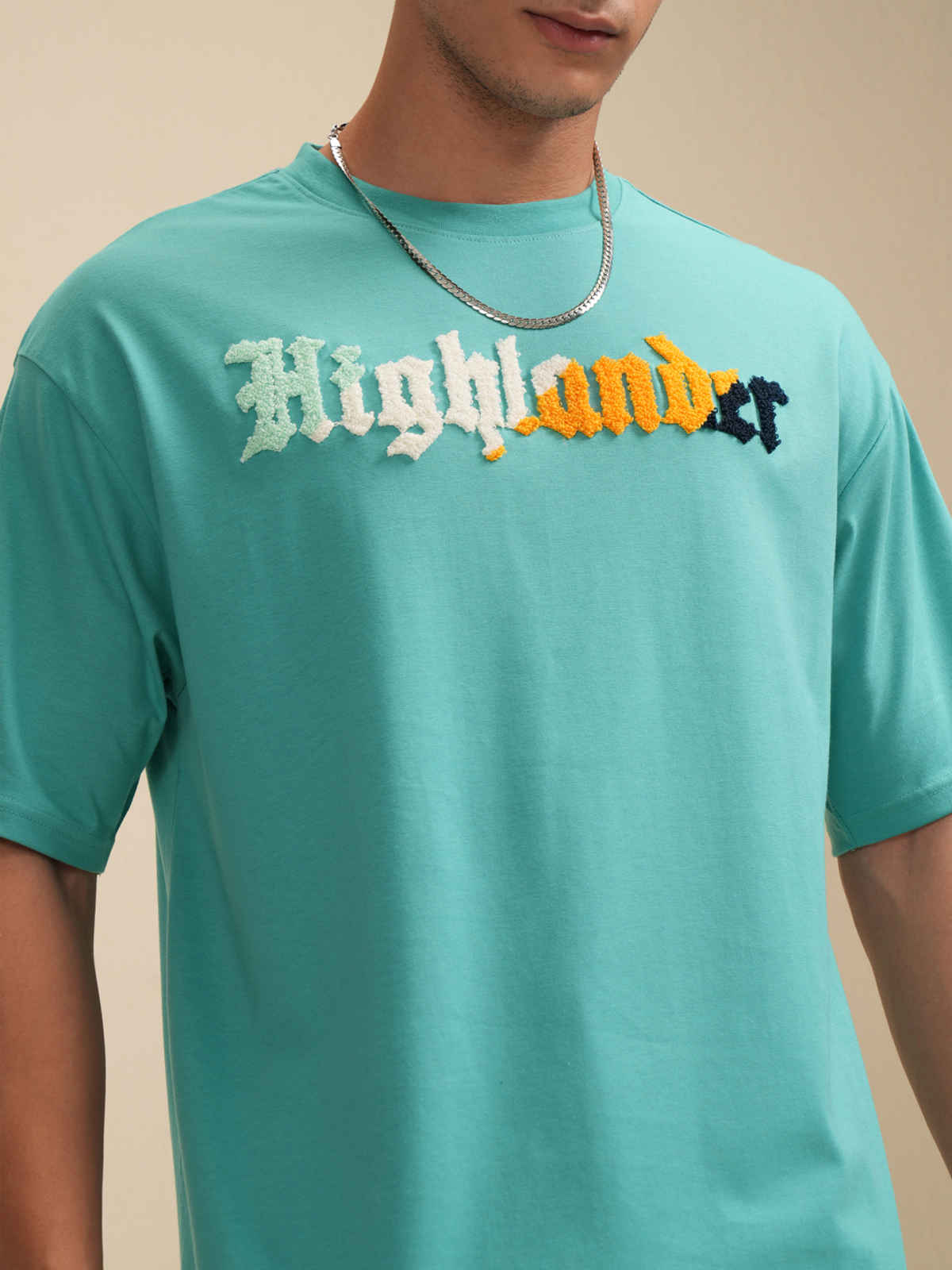 Highlander Men's Sea Green Typography Printed Relaxed Fit Casual Tshirt |Sea Green|M