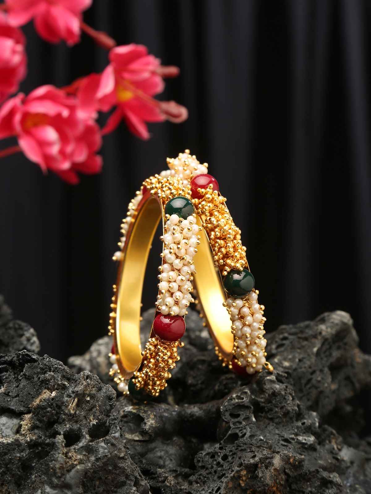 Youbella Golden Gold Plated Alloy Pearl Bangles Jewellery For Girls/Women (2.6)(Ybbn - 91150 - 2.6)