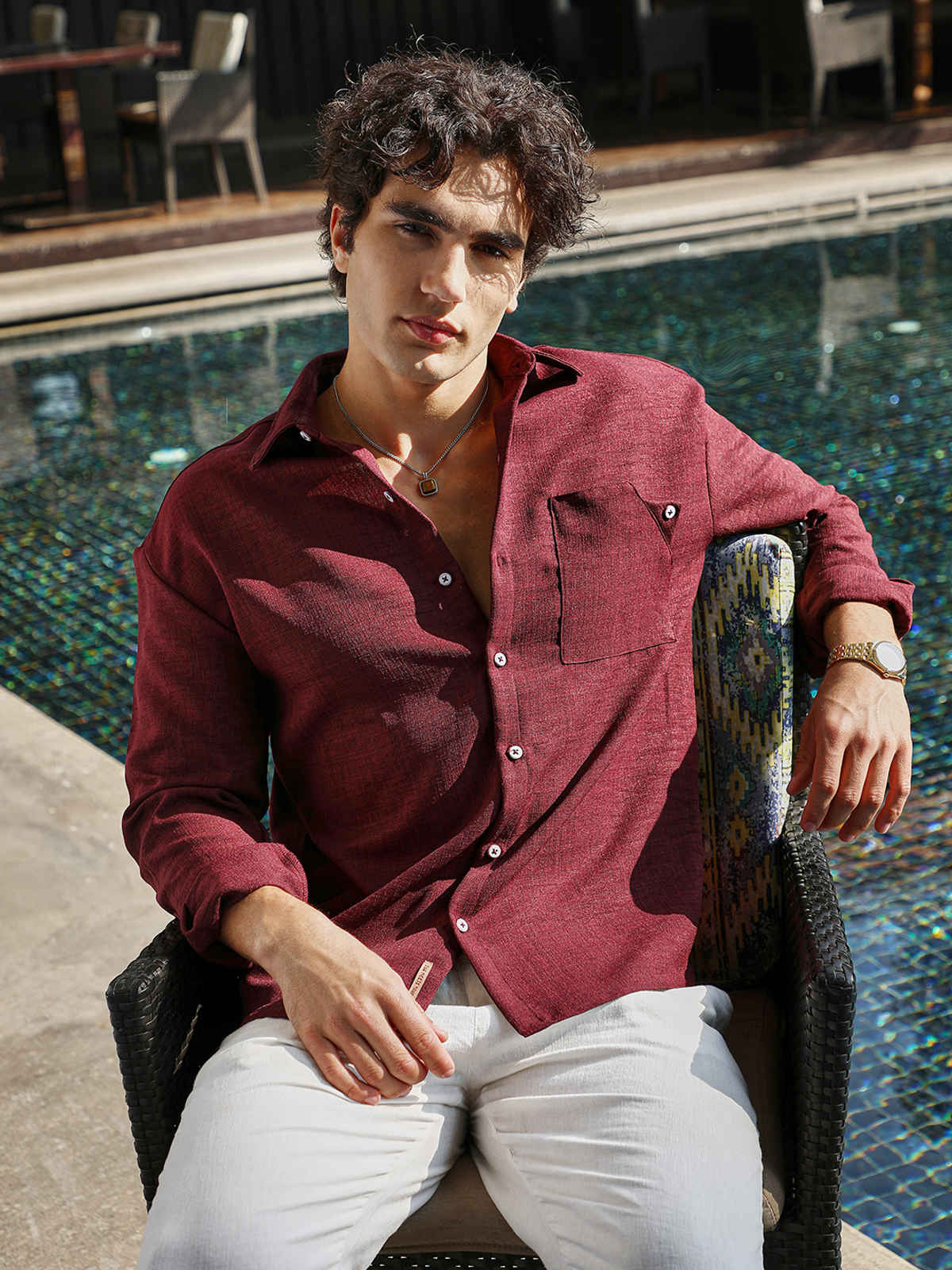 Campus Sutra Men's Modular Solid Oversized Shirt | Wine Red - S