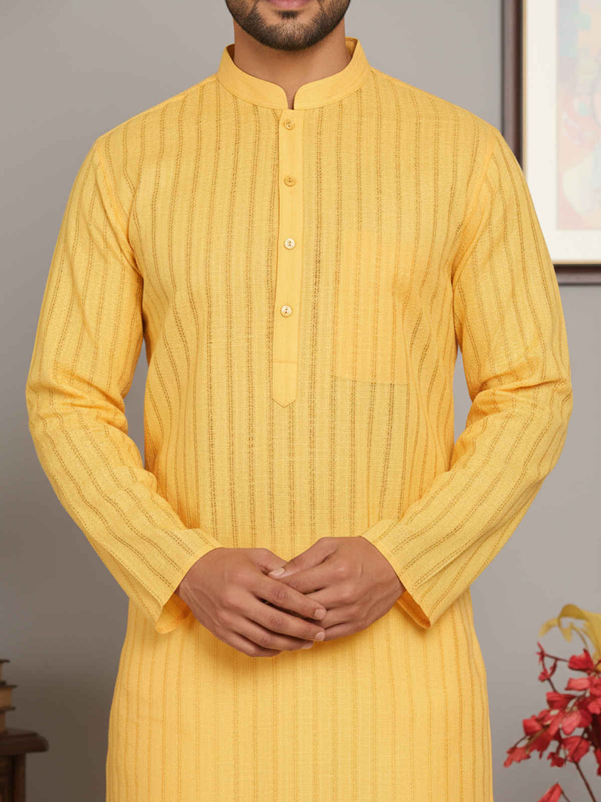 Jompers Men's Kurta | Yellow - S