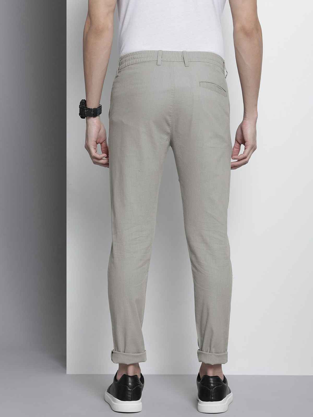 The Indian Garage Co Men's Slim Fit Solid Casual Trouser | Natural Grey - 32